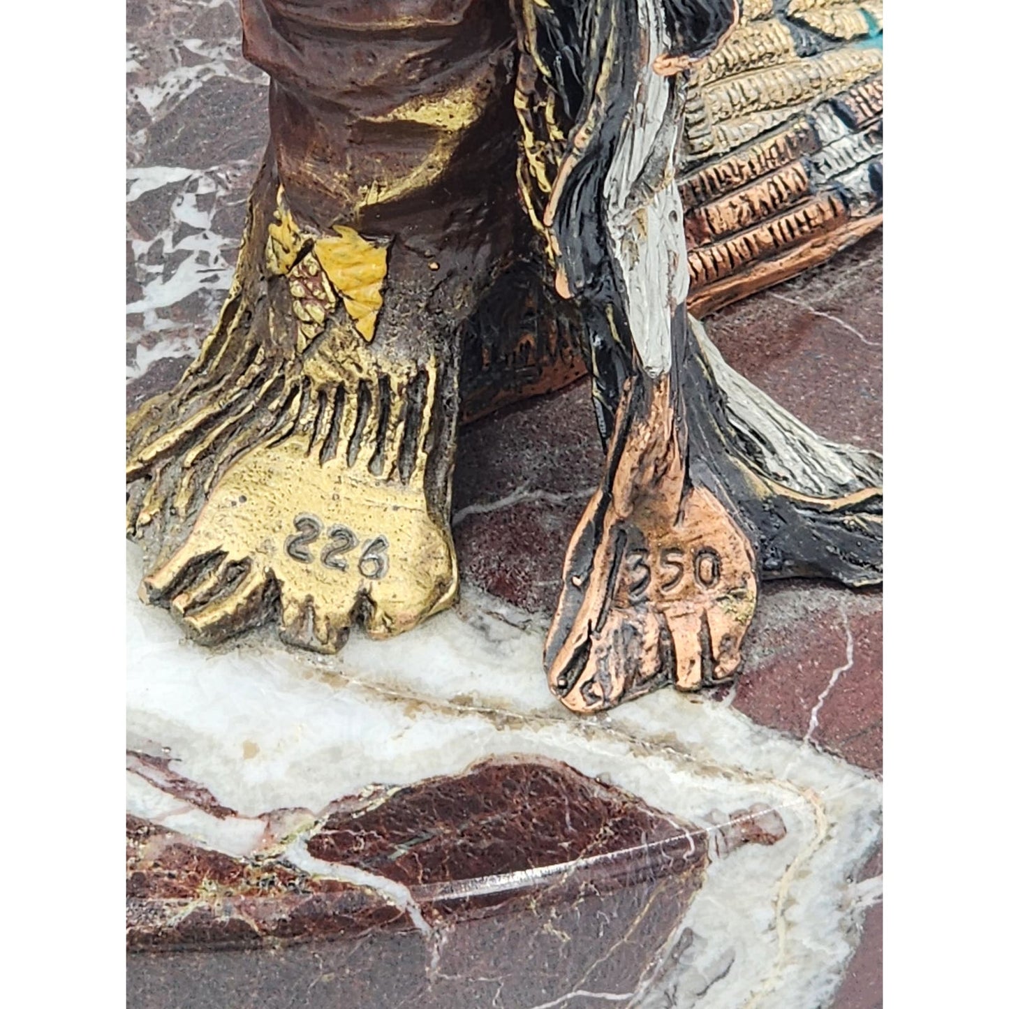 Christopher Pardell Bronze Sculpture Bears Heart Indian Coupe Feather Mixed Media Signed 24"