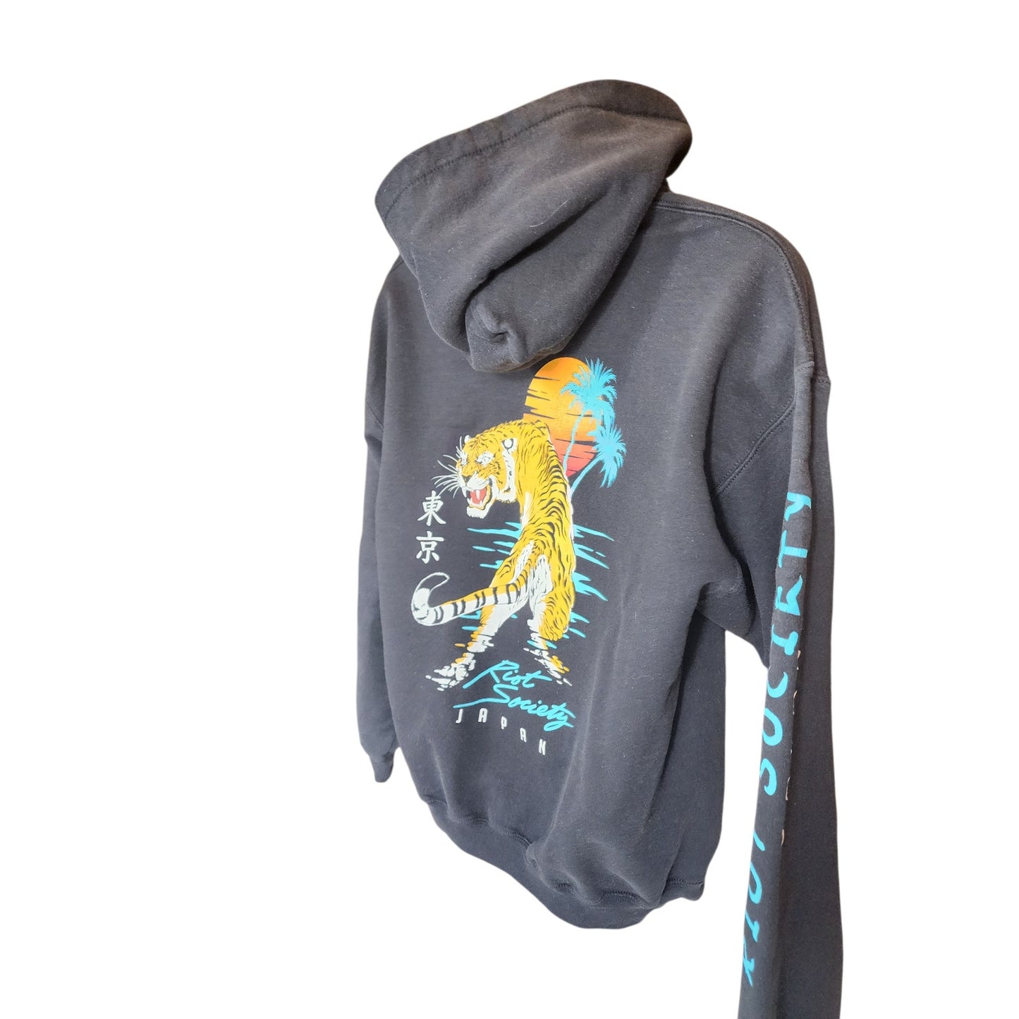 Riot Society Tiger Tokyo Hoodie Large Graphic Japan Streetwear Sunset Skater Y2K