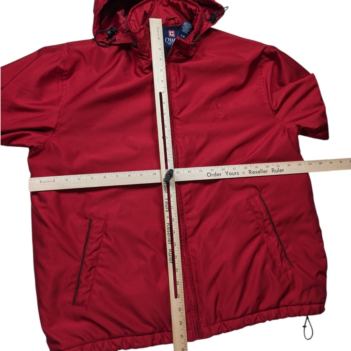 Chaps Jacket Mens Large Red Hooded Full Zip Fleece Lined Windbreaker Coat Hiking