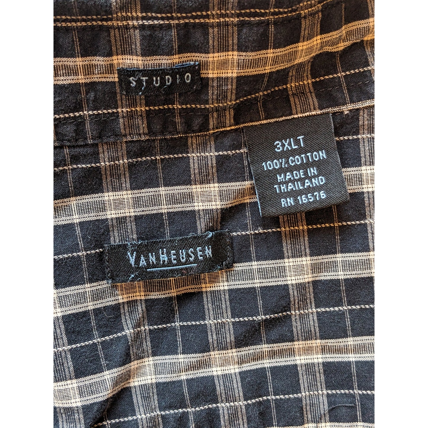 Van Heusen Studio Shirt Mens 3XLT Button Up Long Sleeve Cotton Plaid Blue Gray