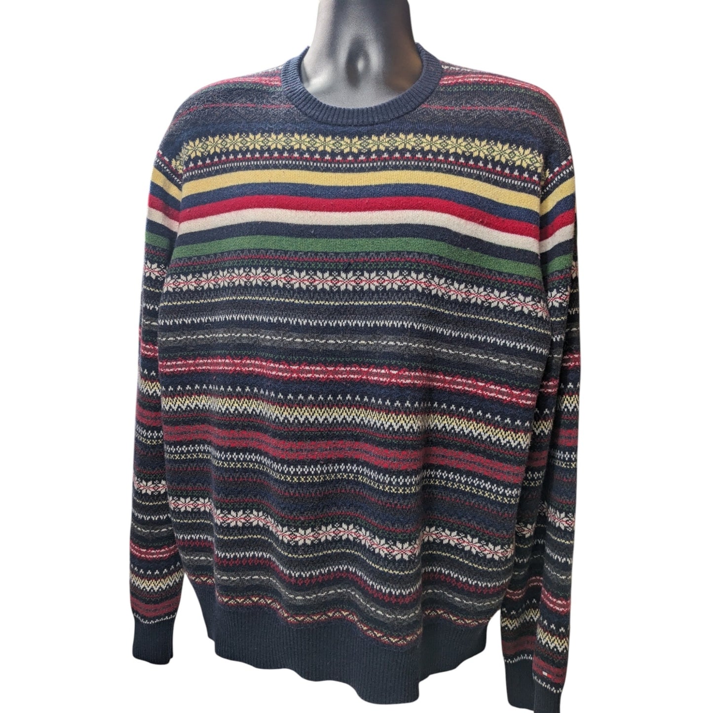 Tommy Hilfiger Sweater XL Fair Isle Nordic Style Crewneck Grandpa Knit Pullover