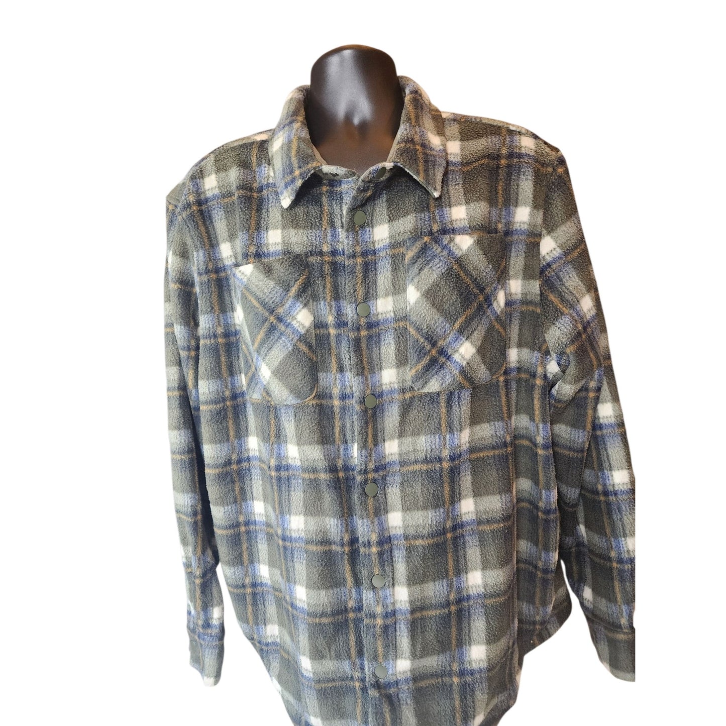 Marks Spencer M&S Fleece Jacquard Check Overshirt 3XL Flannel Shirt Jacket Snap