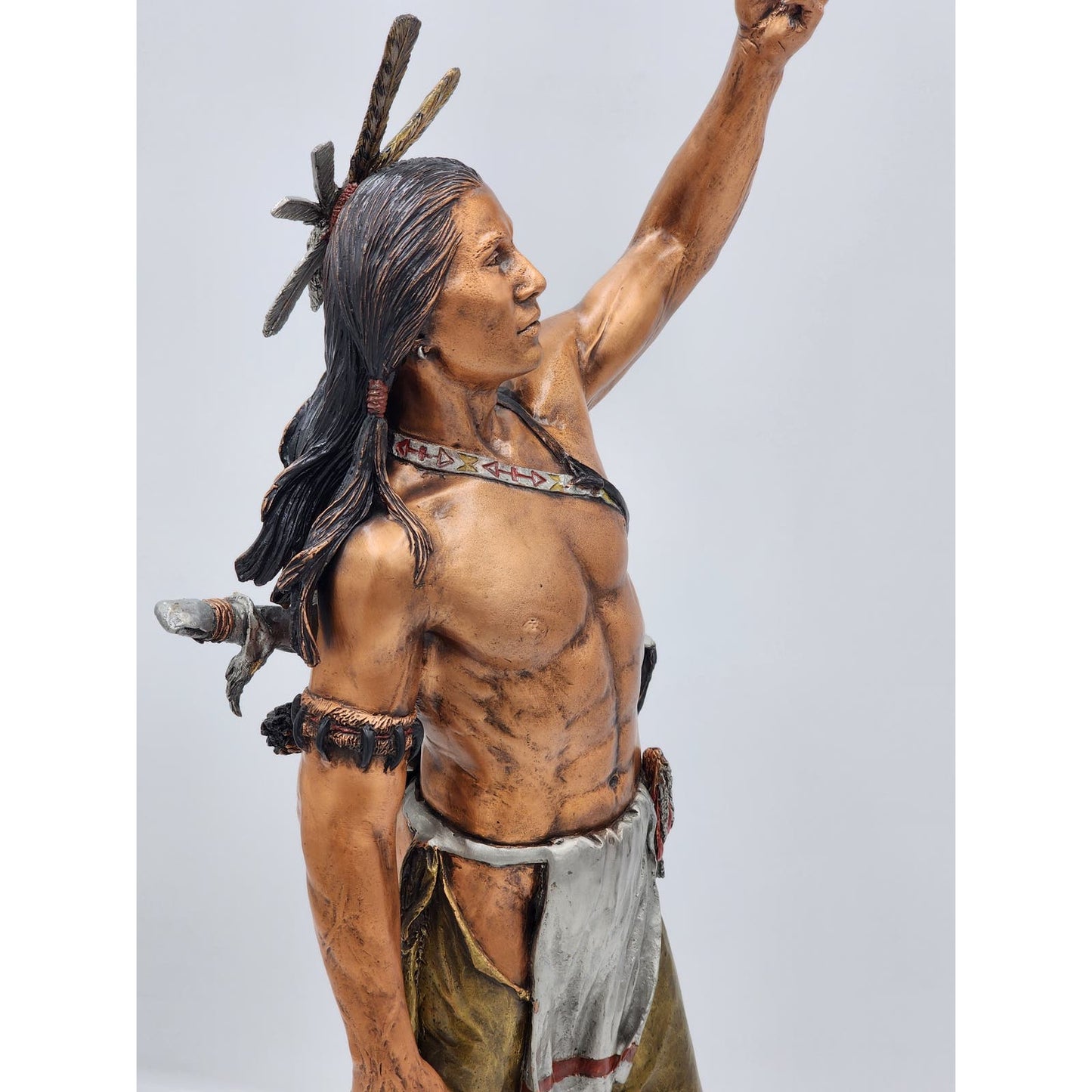 Christopher Pardell Bronze Sculpture Bears Heart Indian Coupe Feather Mixed Media Signed 24"
