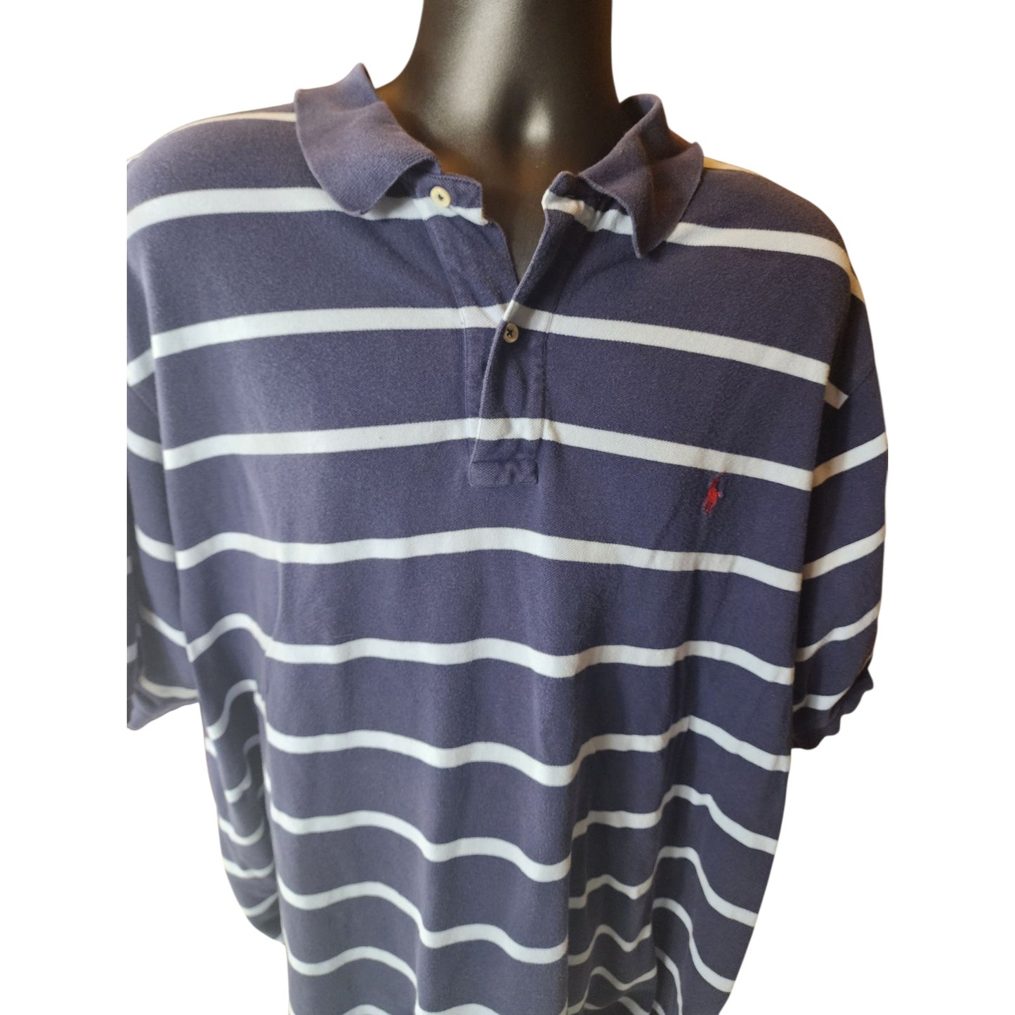 Polo Ralph Lauren Men 3XLT Tall Striped Polo Shirt Navy Cotton Short Sleeve