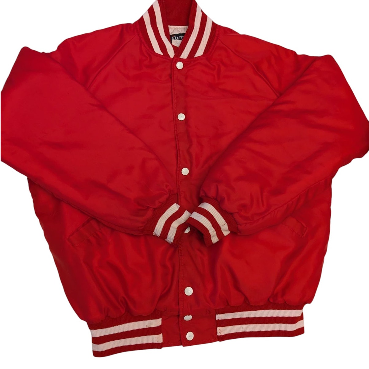 Vintage Butwin Red Satin Varsity Jacket Adult Large USA Snap Front Preppy