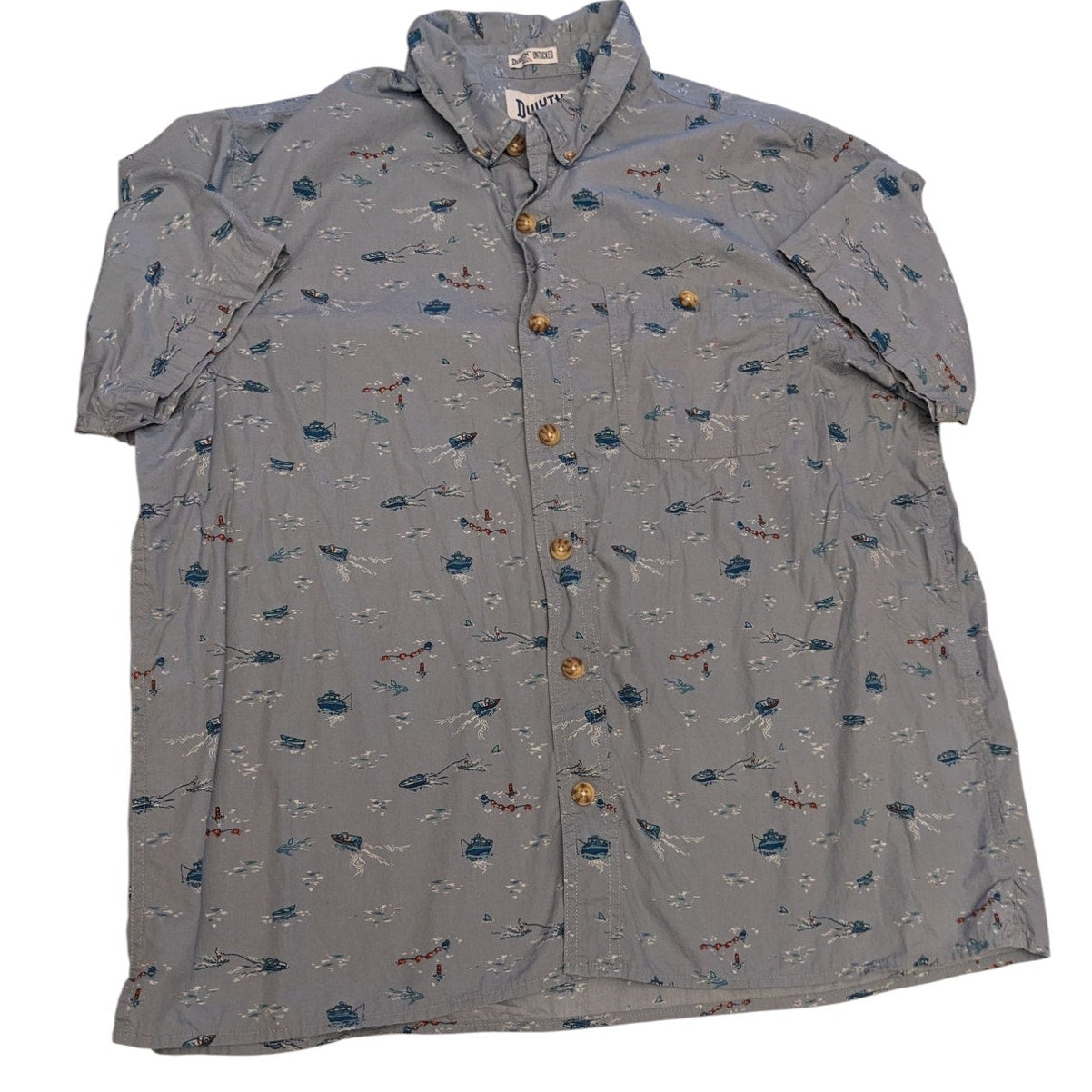 Duluth Trading Untucked Shirt Mens XL Short Sleeve Slim Fit Fishing Boat Summer