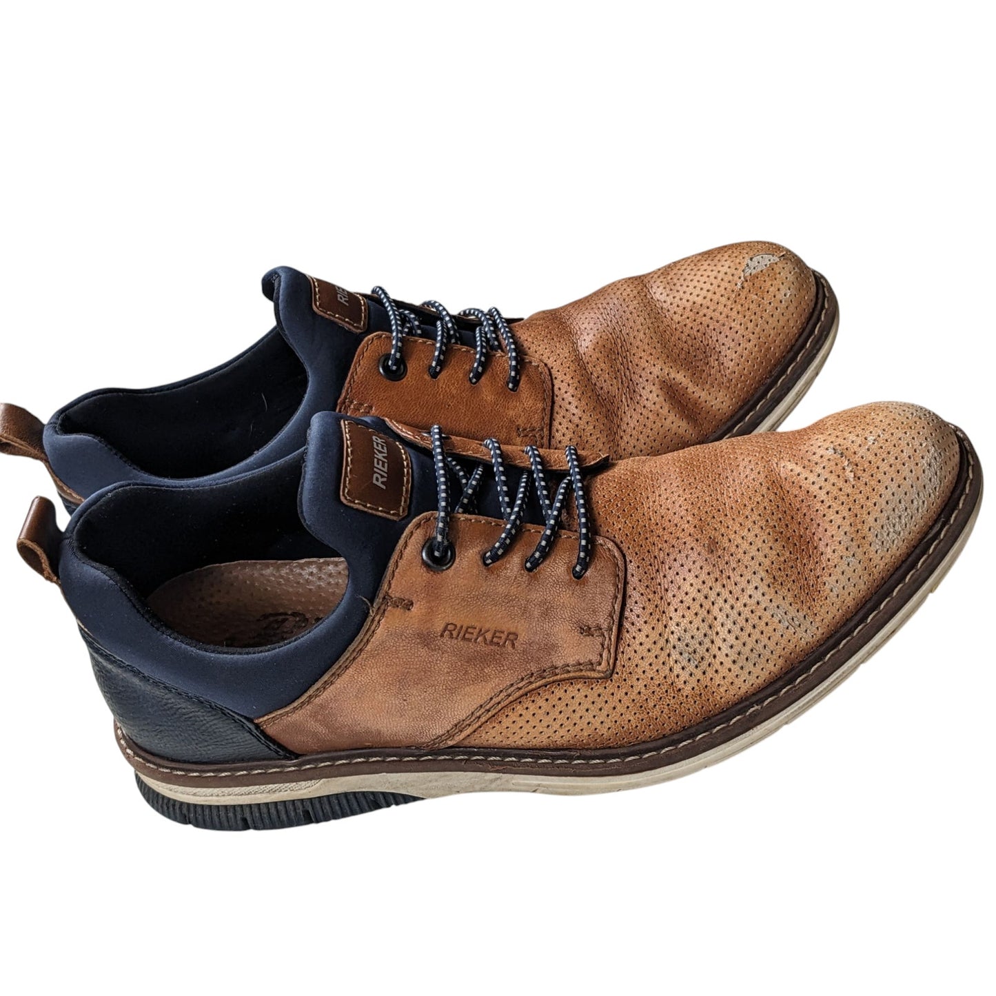 Rieker Shoes Mens 8.5 EU 41 Brown Leather Perforated Derby Sneakers European