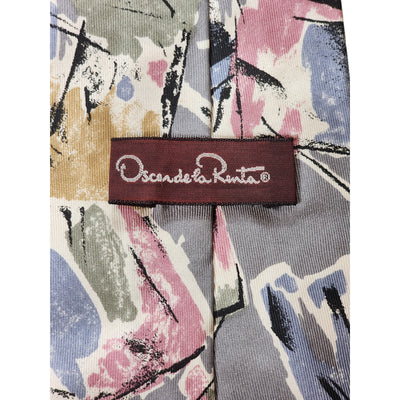 Oscar de la Renta Abstract Art Silk Men Necktie Gray Pink Beige Neckwear Stylish