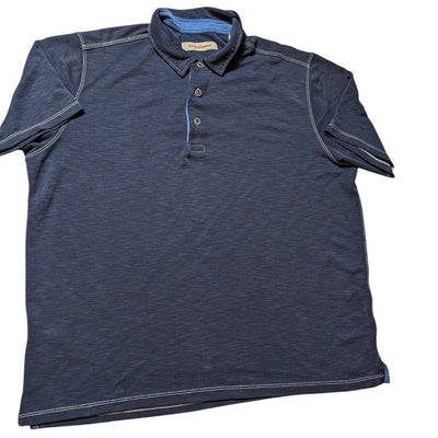 Tommy Bahama Polo Men XL Navy Blue Modal Short Sleeve Contrast Stitch Shirt Prep