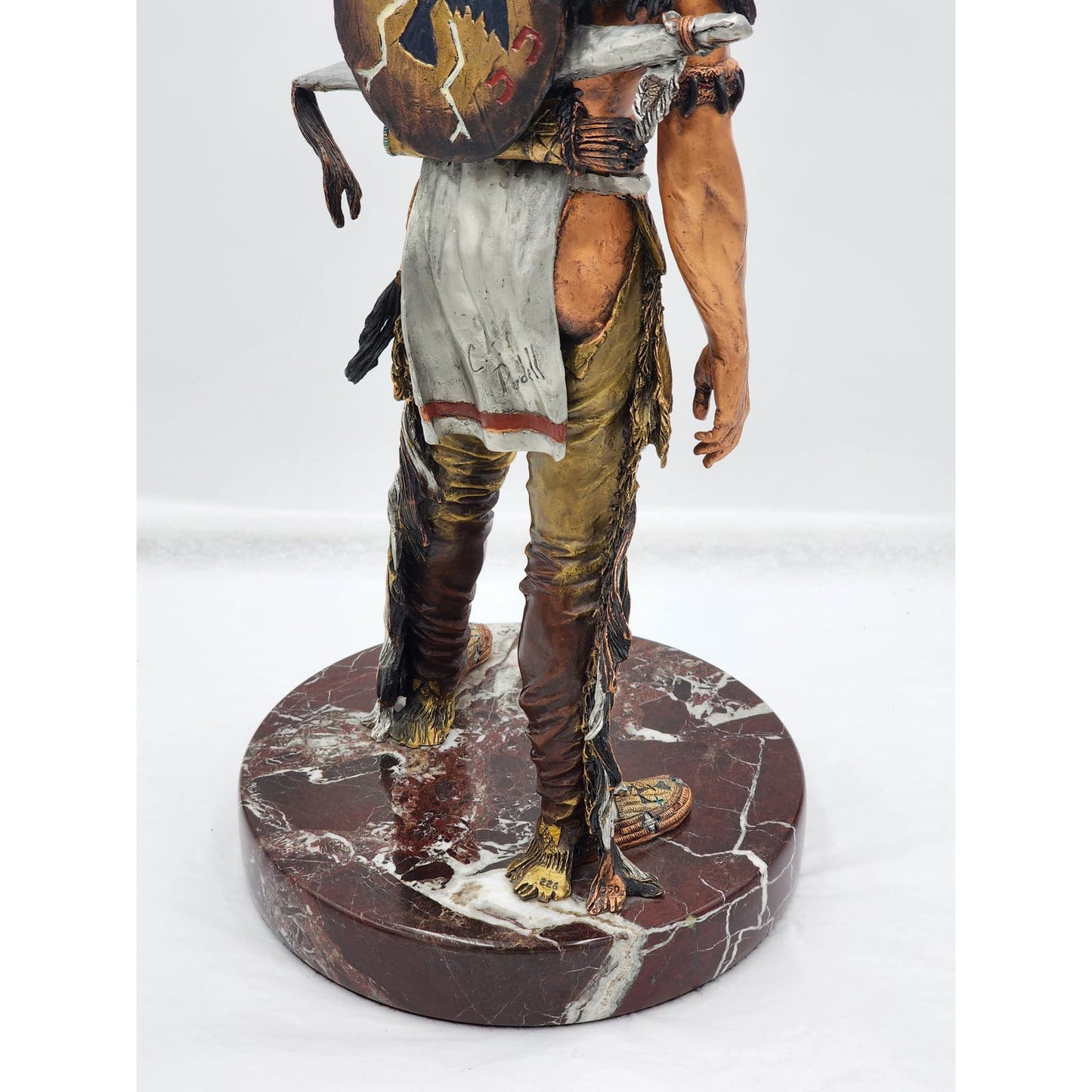 Christopher Pardell Bronze Sculpture Bears Heart Indian Coupe Feather Mixed Media Signed 24"