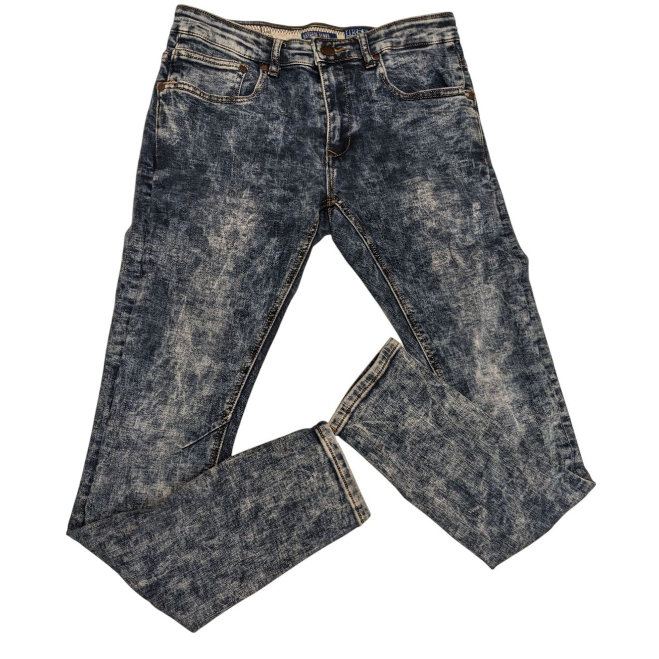 USTORM Jeans Mens Slim Fit 32x32 Blue Acid Wash Distressed Denim Retro Y2K Vibe