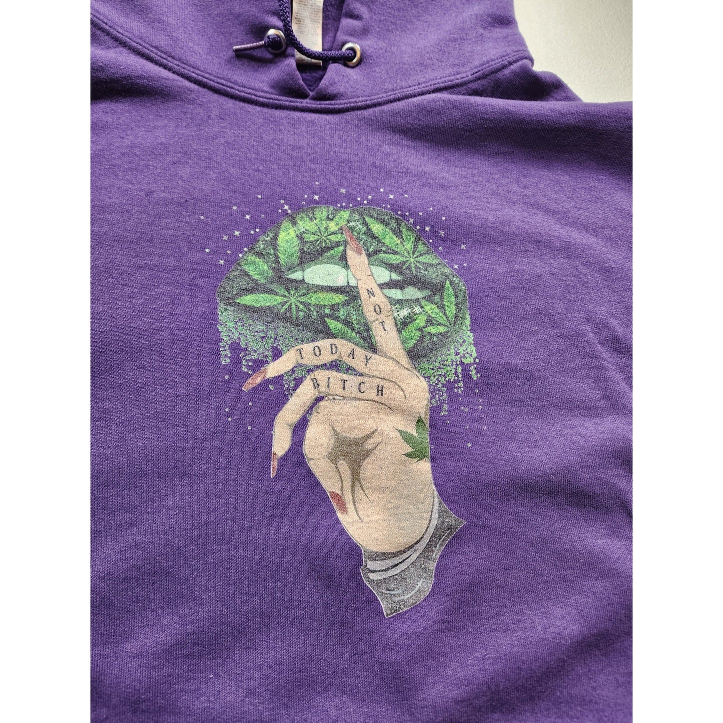 Jerzees Hoodie Women Large Graphic Lips Shh Finger Not Today Sweatshirt Y2K Rare