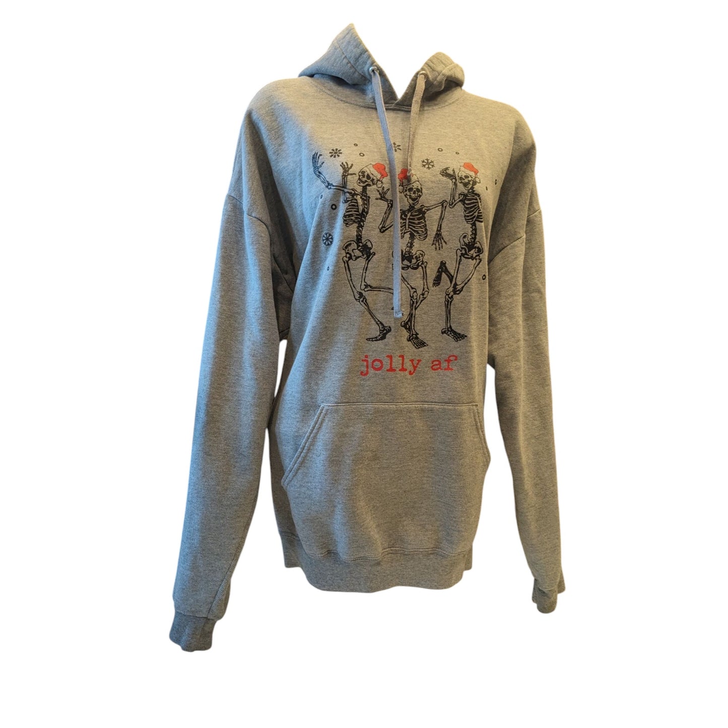 Athletic Works Jolly AF Skeletons Hoodie Mens XL Funny Christmas Sweatshirt Gray