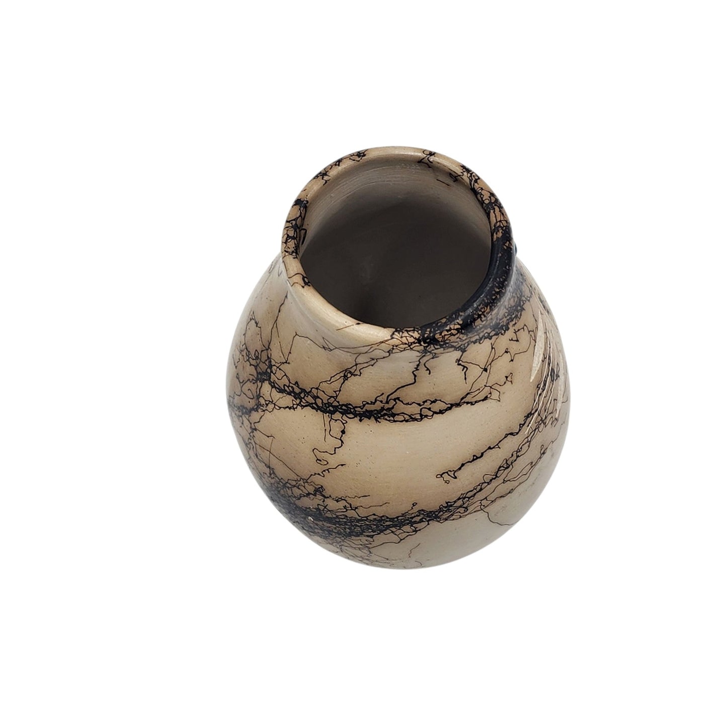 Native American Horsehair Pottery Vase Signed Southwest Etched Design Navajo 6"
