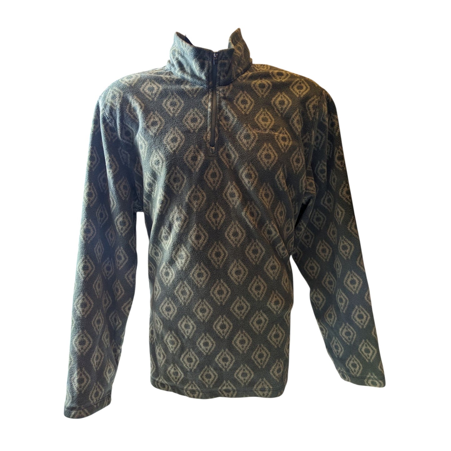 Eddie Bauer Men's Large Fleece Pullover Jacket Aztec Diamond Pattern Green