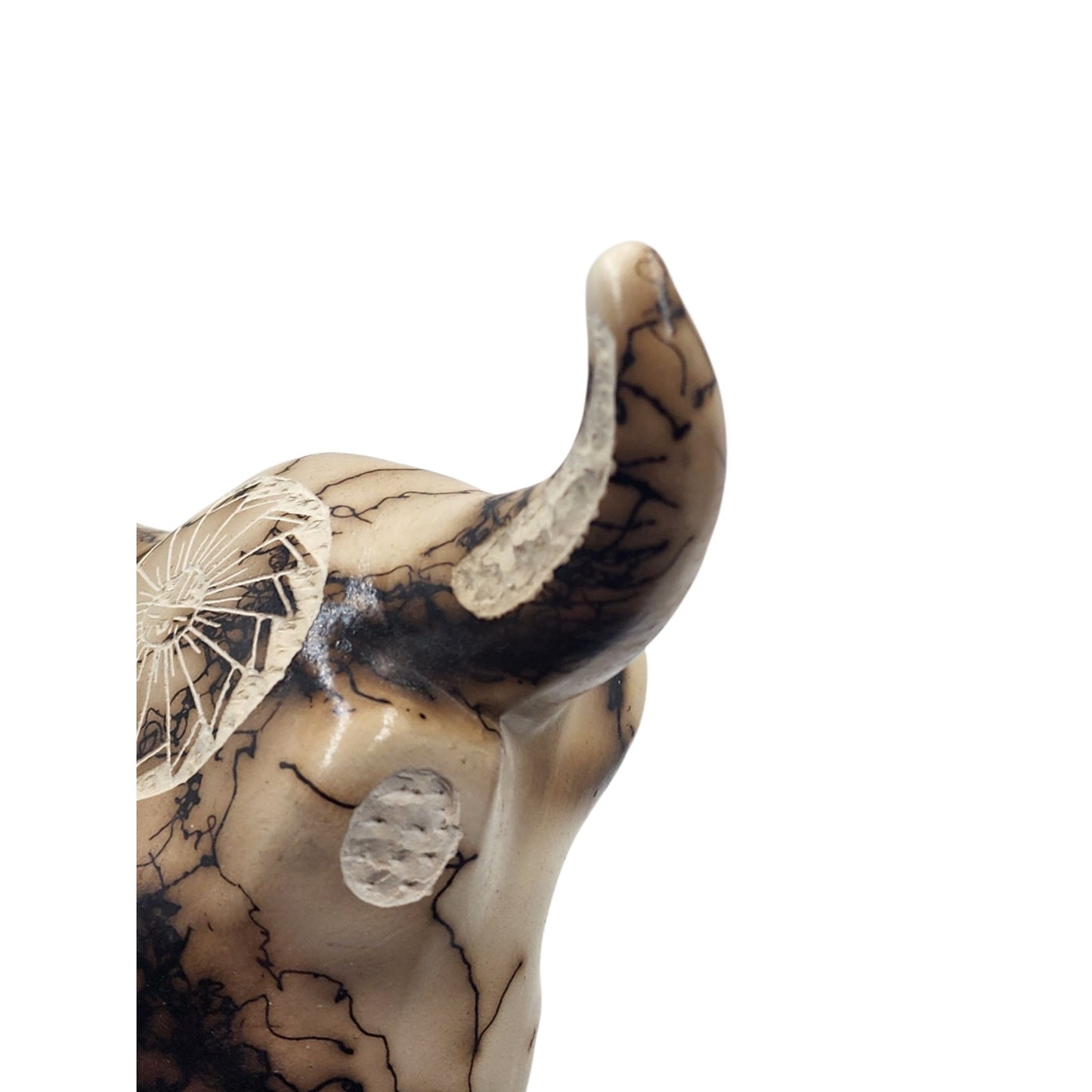 Native American Southwestern Style Pottery Buffalo Skull Signed T Vail Horsehair