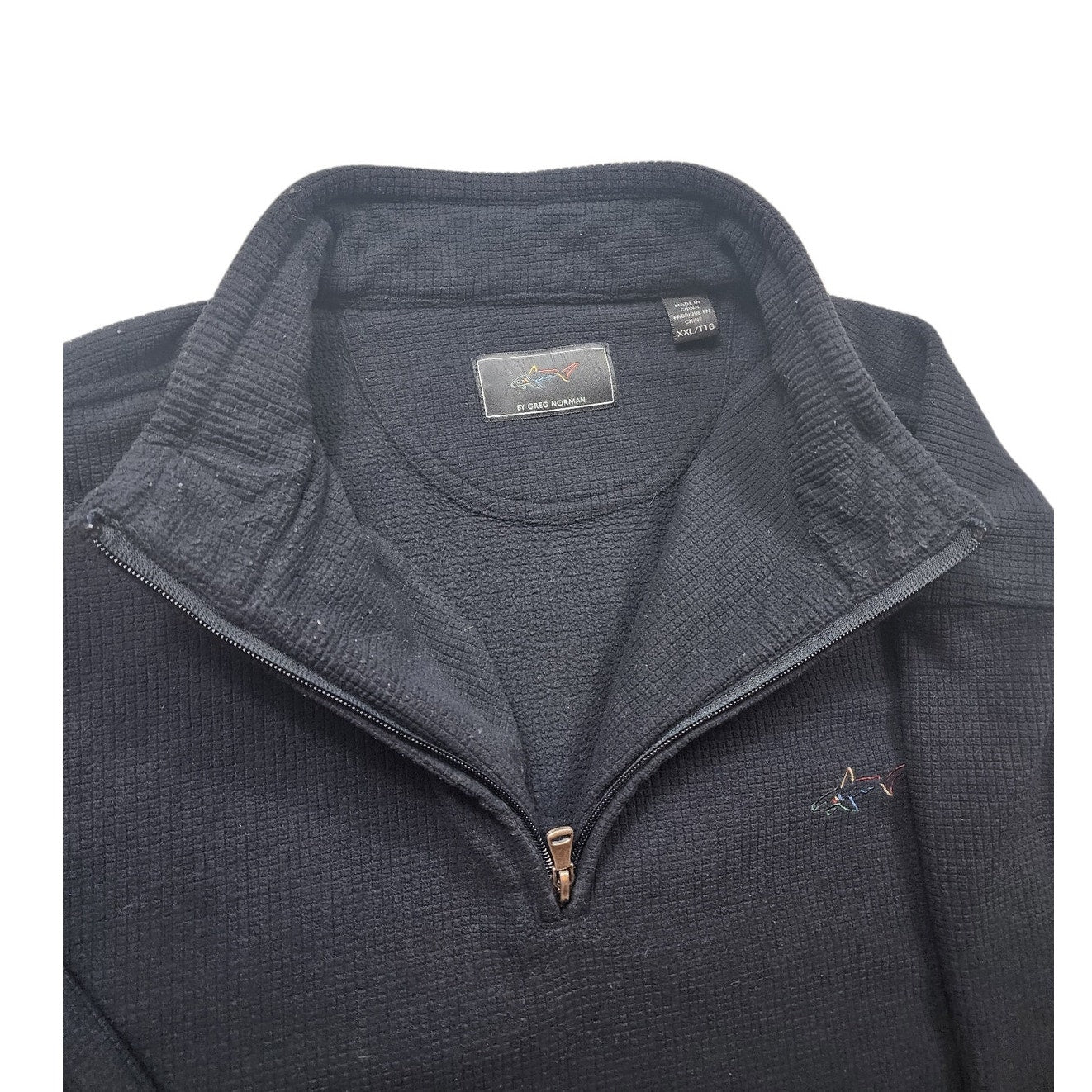 Greg Norman Sweater Men XXL Pullover Zip Black Shark Logo Golf Fleece Sweatshirt