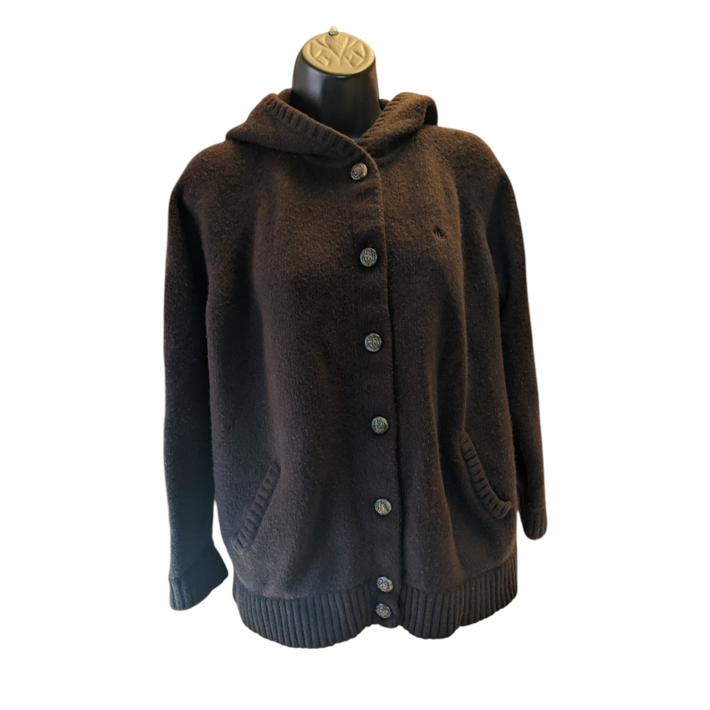 Lauren Ralph Lauren Hooded Cardigan Womens 2X Wool Cashmere Angora Sweater Horse
