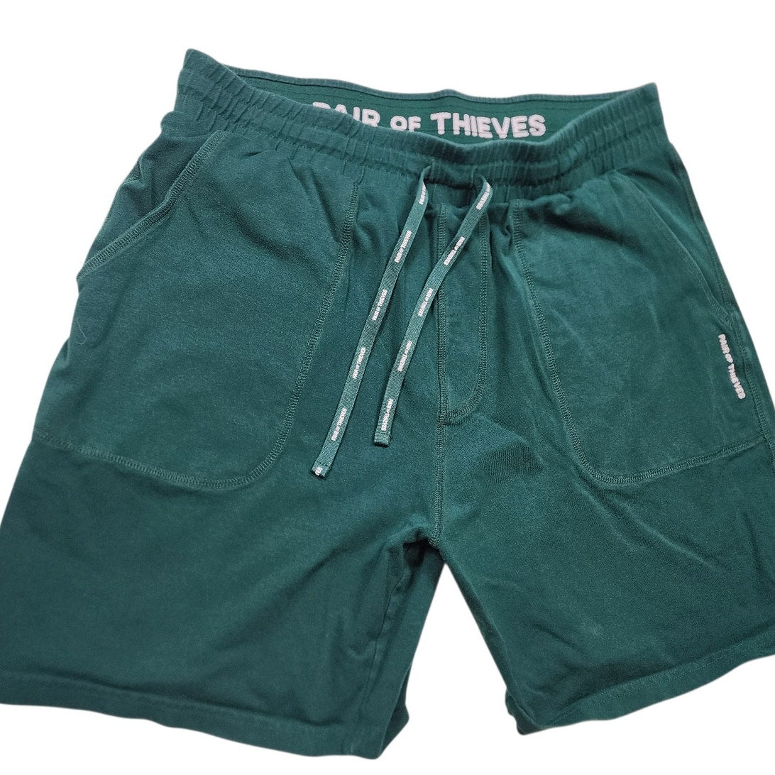 Pair of Thieves Shorts Mens Large Green Lounge Drawstring Pockets Elastic Waist
