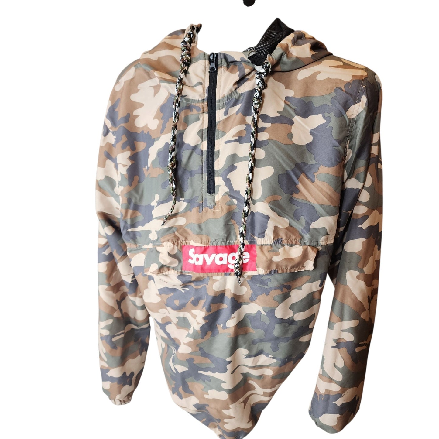 Carbon Savage Camo Pullover Windbreaker Hoodie Mens Large Womens XL Mesh Skater