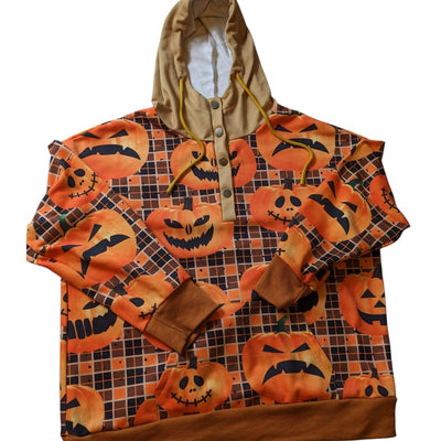 Misslook Halloween Hoodie Womens XL Pumpkin Jack O Lantern Pullover Sweatshirt