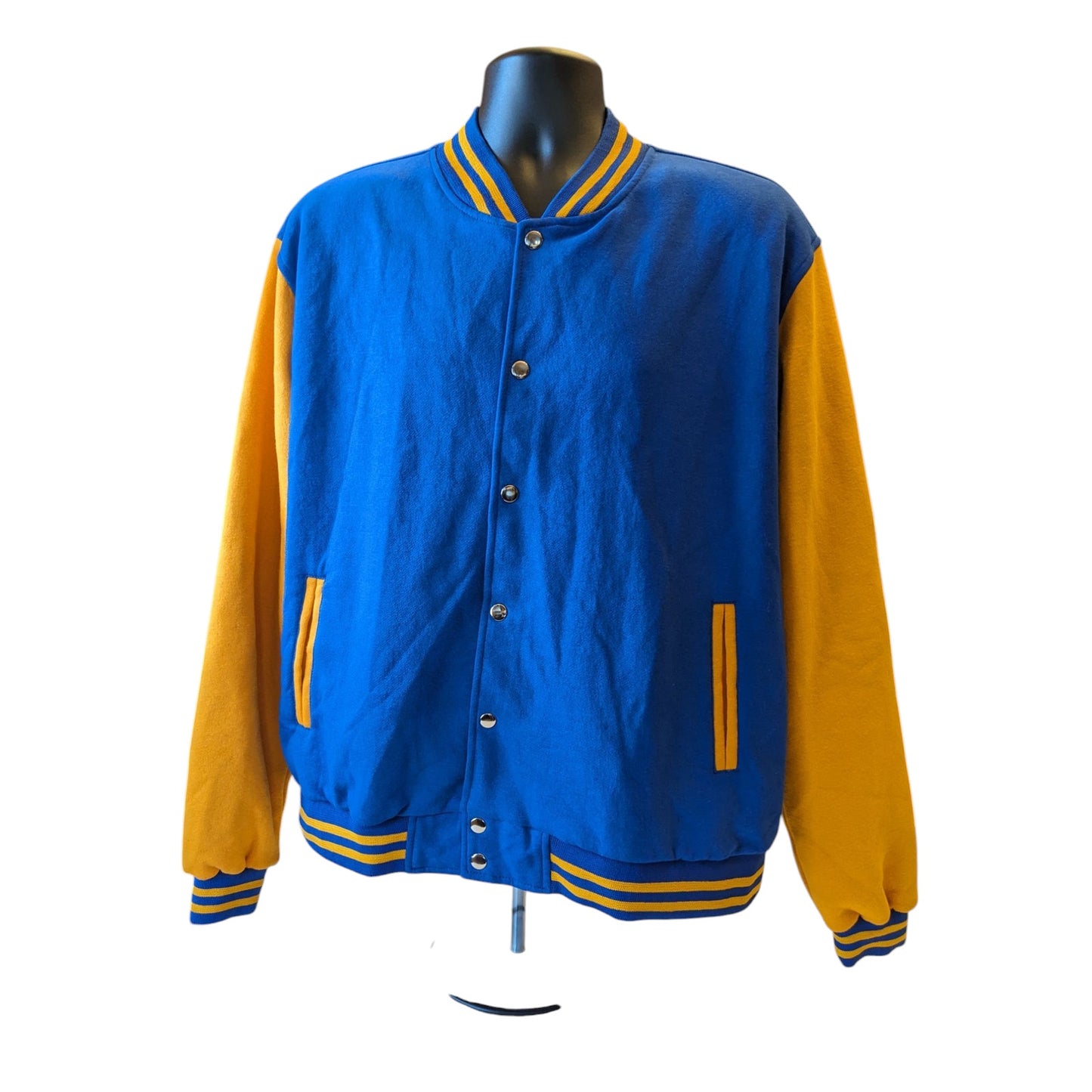 Varsity Jacket Mens XXL Letterman Style Bomber Blue Gold Snap Button Retro Style