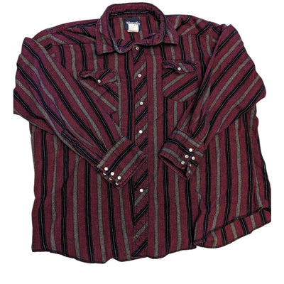 Wrangler Western Pearl Snap Shirt Mens XXL Long Sleeve Burgundy Cowboy Rodeo