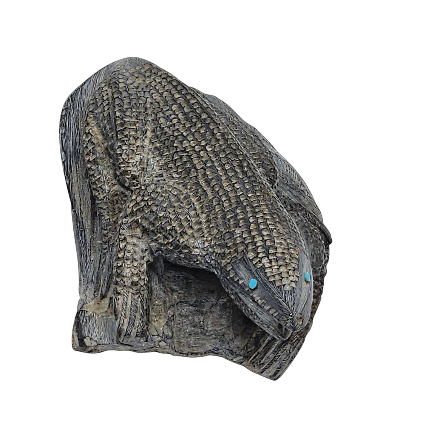 Native American Zuni Lizard Fetish Calvin Weeka Carved Stone Reptile Turquoise