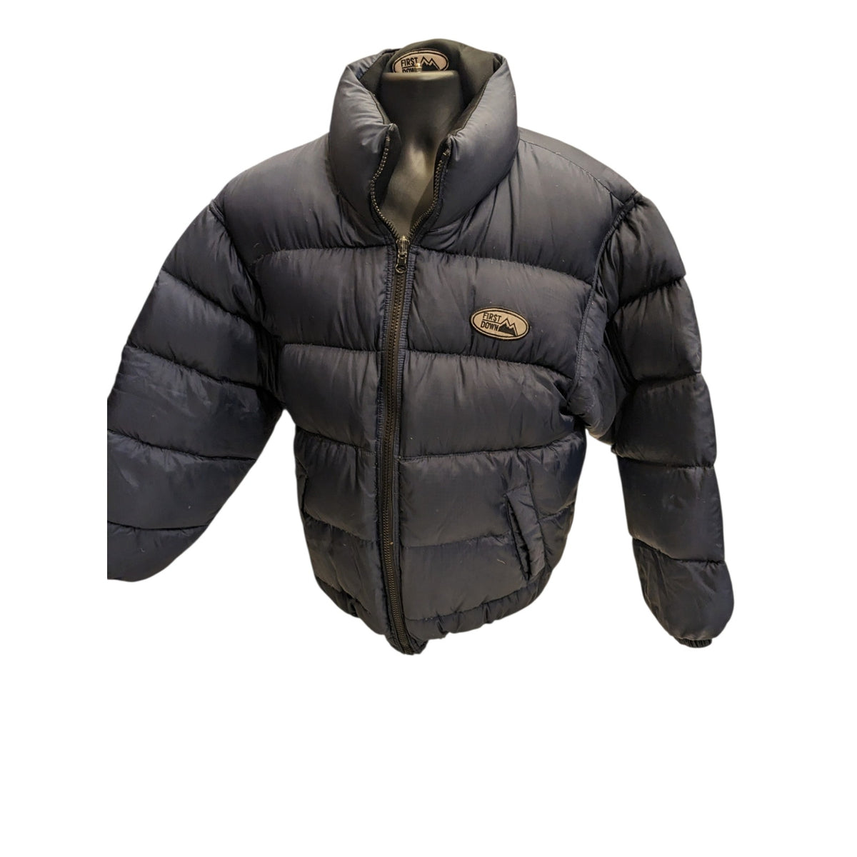 First Down Puffer Jacket Mens Medium Navy Duck Down Feather Y2K Streetwear Coat