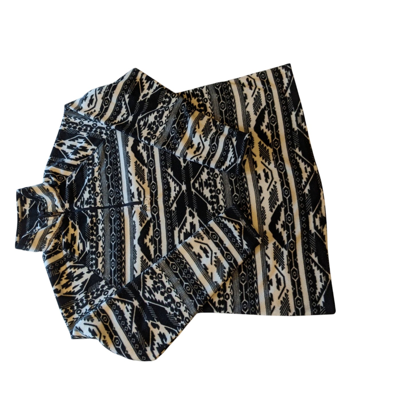 Eddie Bauer Sweater Womens XL Fleece Pullover Aztec Tribal Black White Cozy Warm