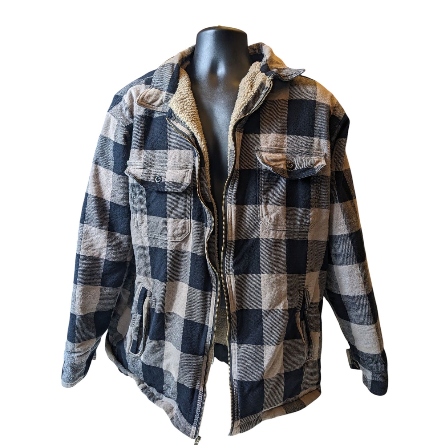 Field N Forest Sherpa Flannel Jacket Men XLT Zip BuffaloPlaid Lumberjack Shacket