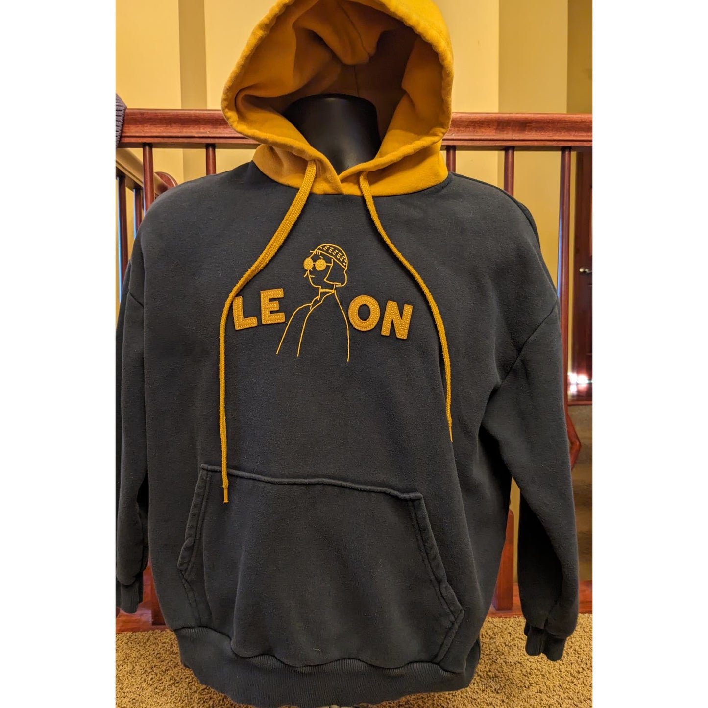 Leon Gosister Mens Small Hoodie Yellow Black Pullover Long Sleeve Streetwear