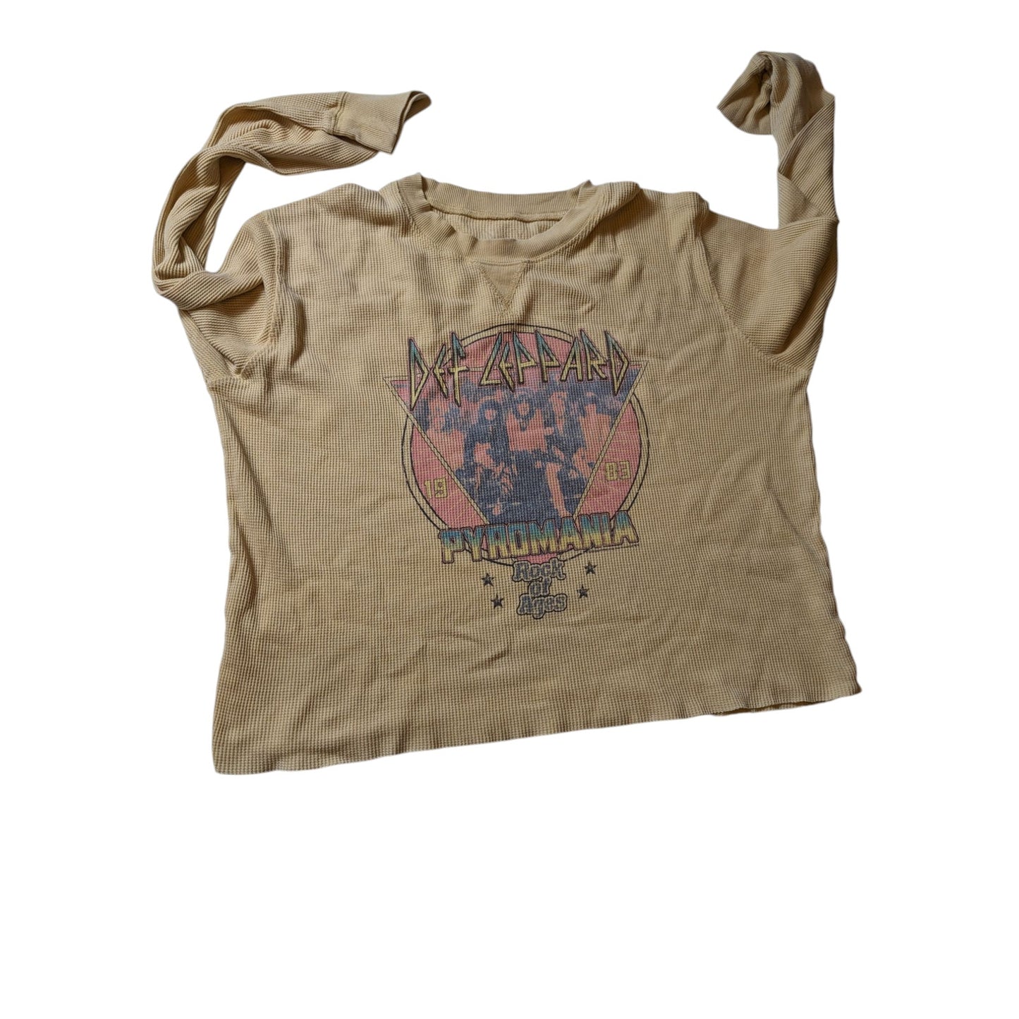Def Leppard Pyromania Long Sleeve Thermal Top Womens Medium Band Graphic Shirt