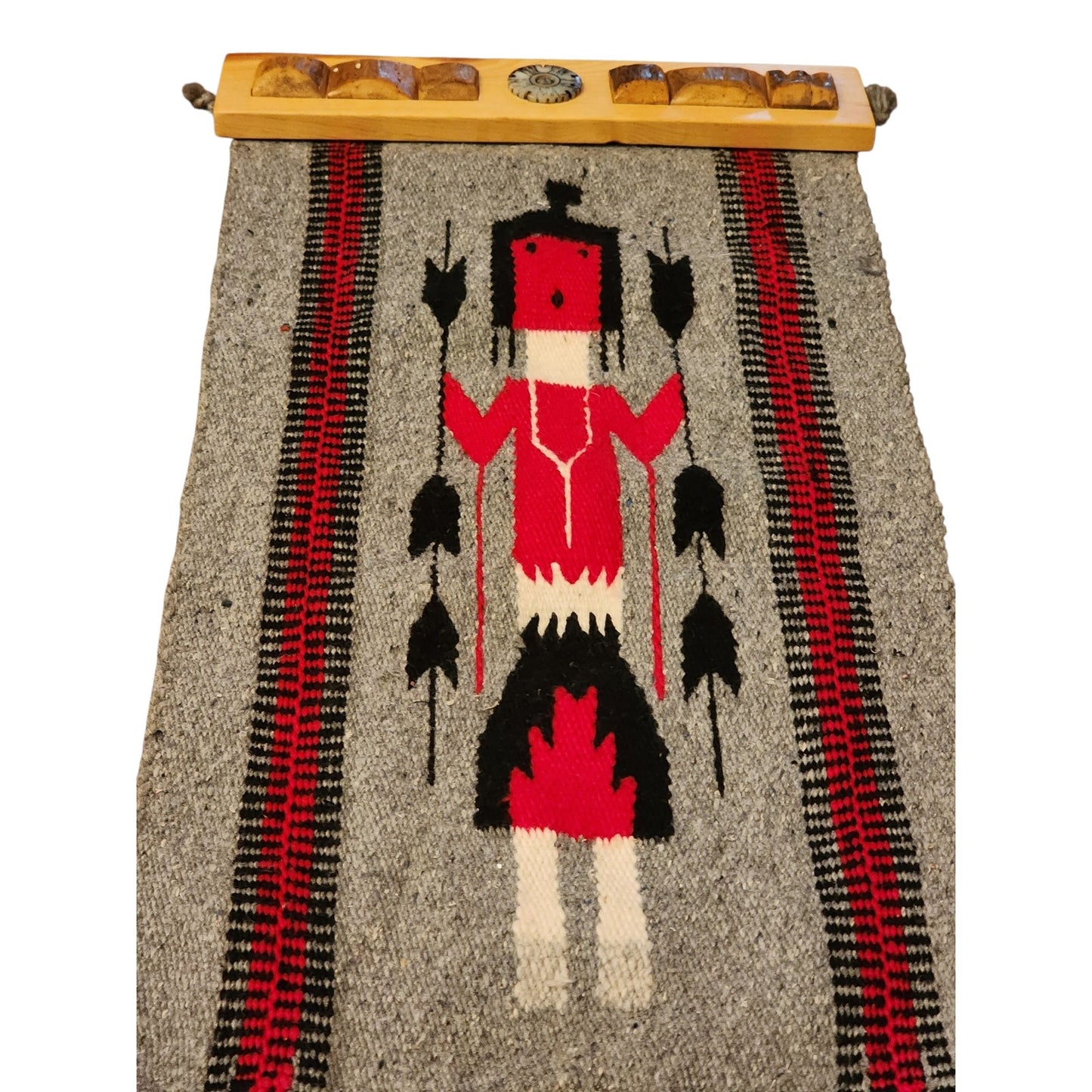 Native American Navajo Yei Wool Rug Handwoven Wall Hanging Southwestern 31x15