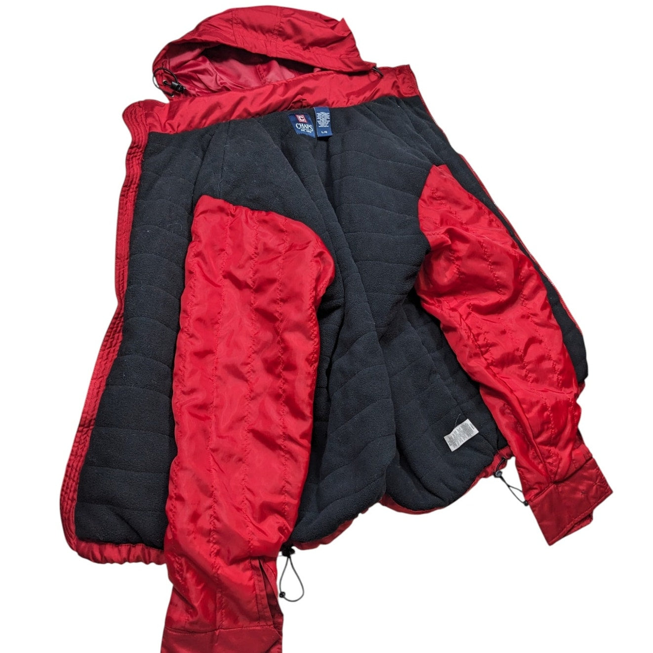 Chaps Jacket Mens Large Red Hooded Full Zip Fleece Lined Windbreaker Coat Hiking