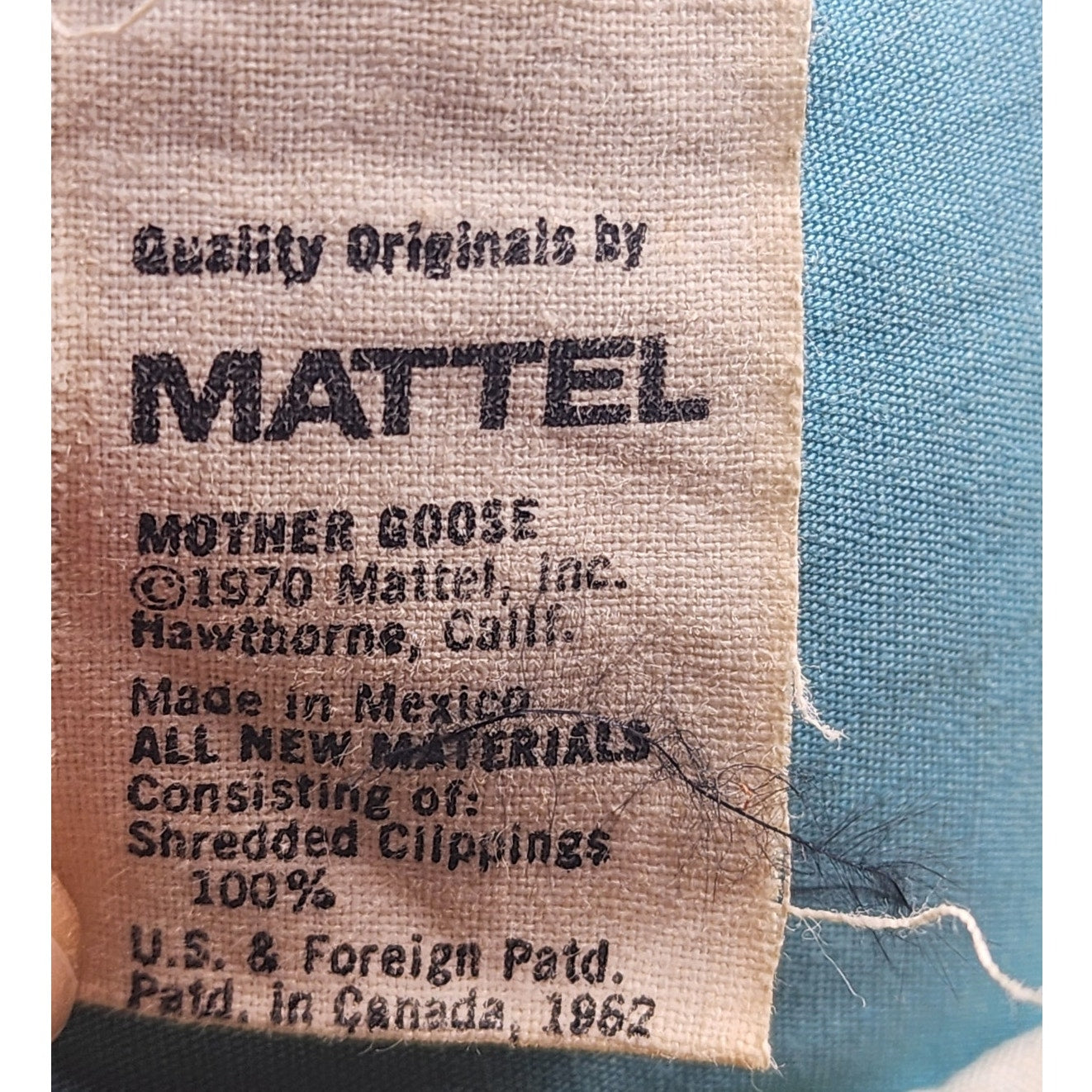 Vintage Mattel Mother Goose Plush Doll Pull String Retro Collectible Toy 1970