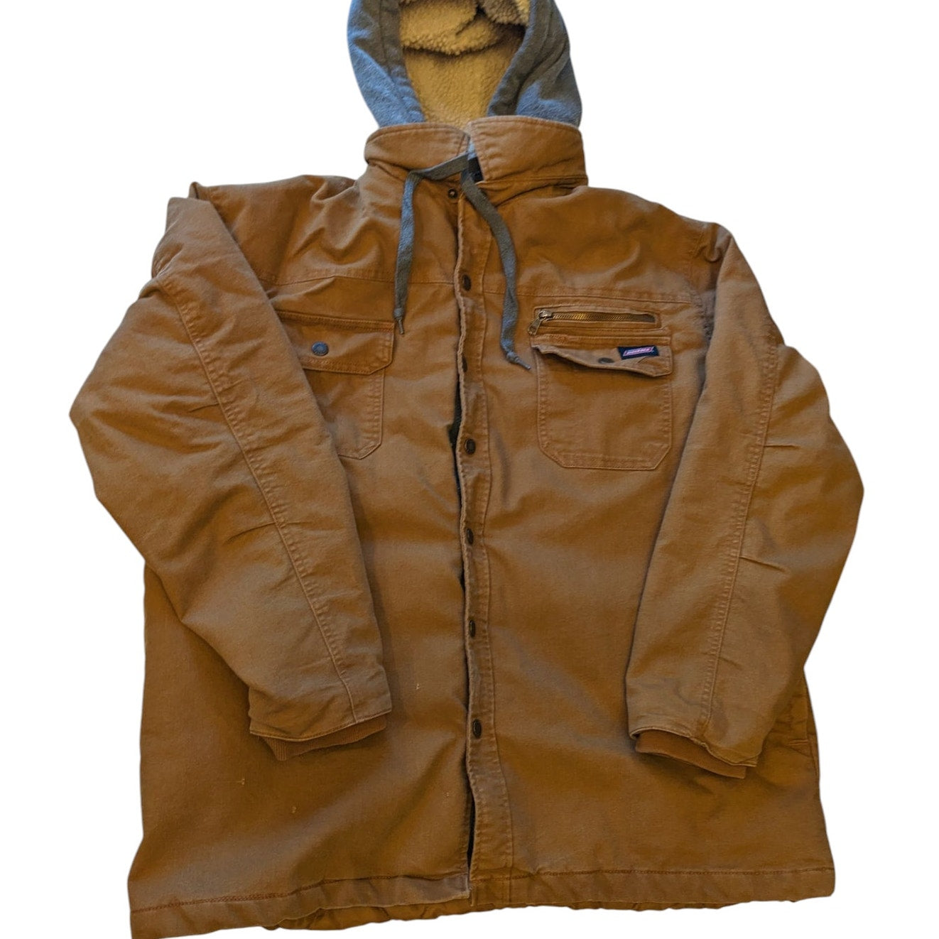 Dickies Jacket Mens XL Sherpa Lined Canvas Hooded Workwear Coat Utility Zip Snap