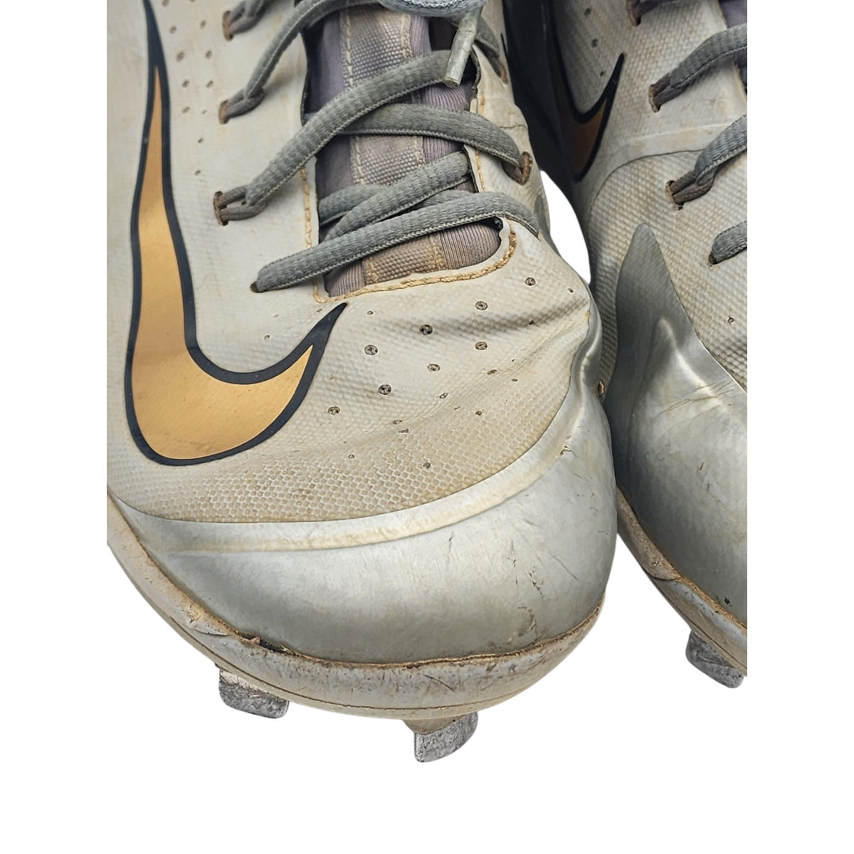 Nike Huarache Baseball Cleats 10.5 Gray Gold Metal Spikes High Top 923428-070
