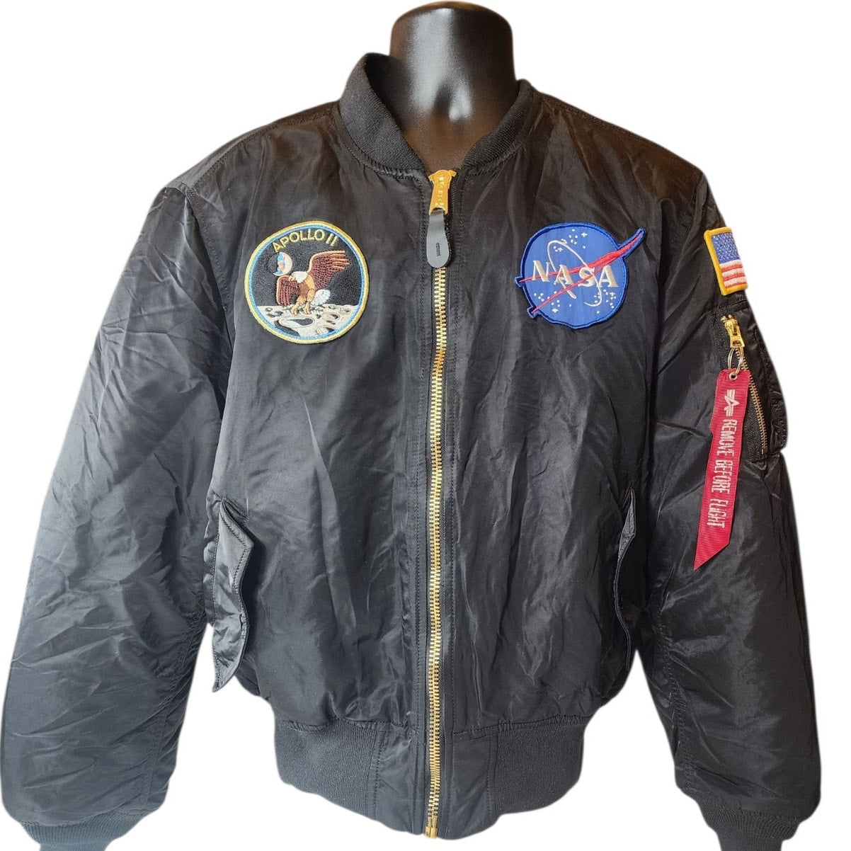 Alpha Industries NASA Apollo MA-1 Bomber Jacket Large Flight USAF Space Aviation