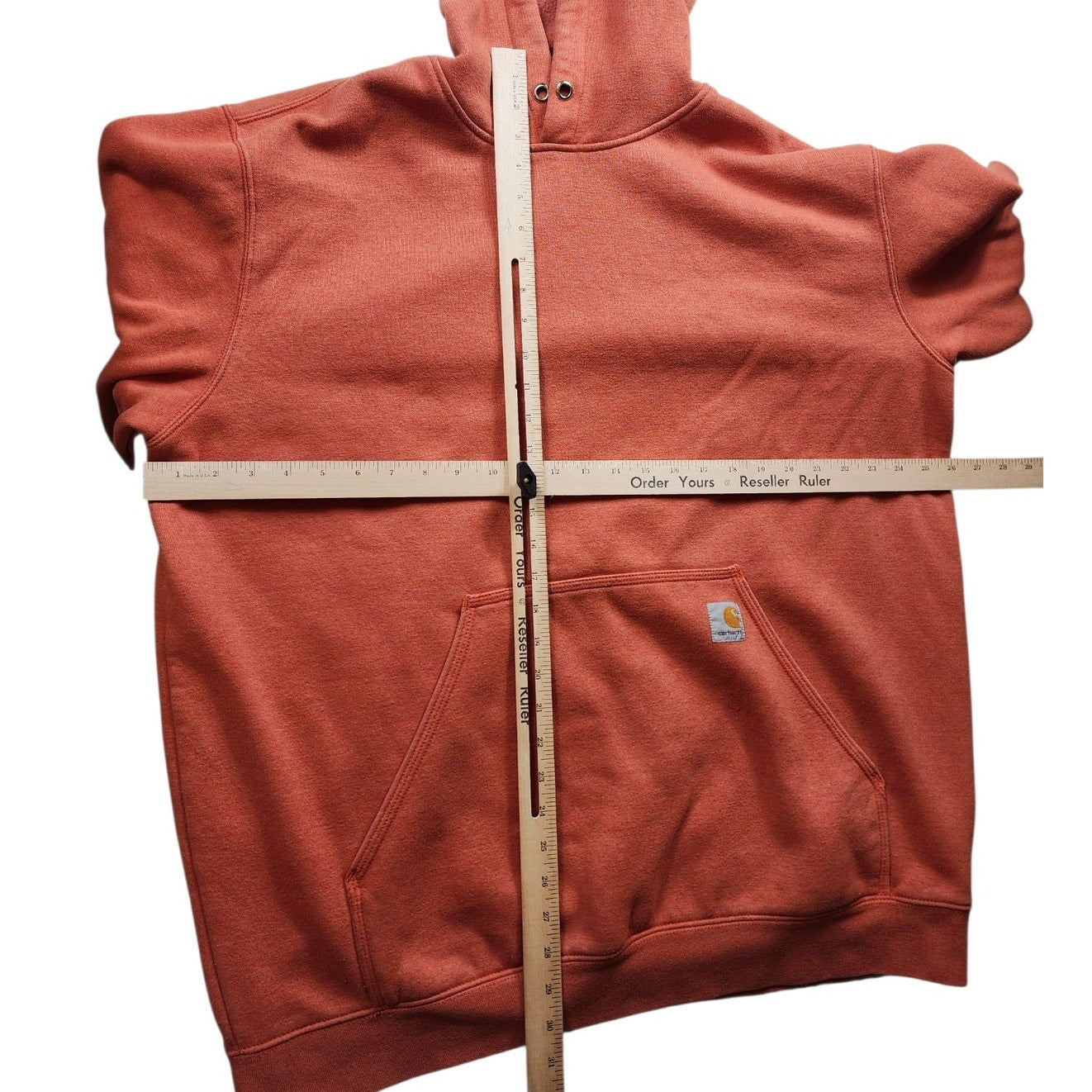 Carhartt Hoodie Mens XL Loose Fit Logo Sleeve Sweatshirt Rust Orange Pullover