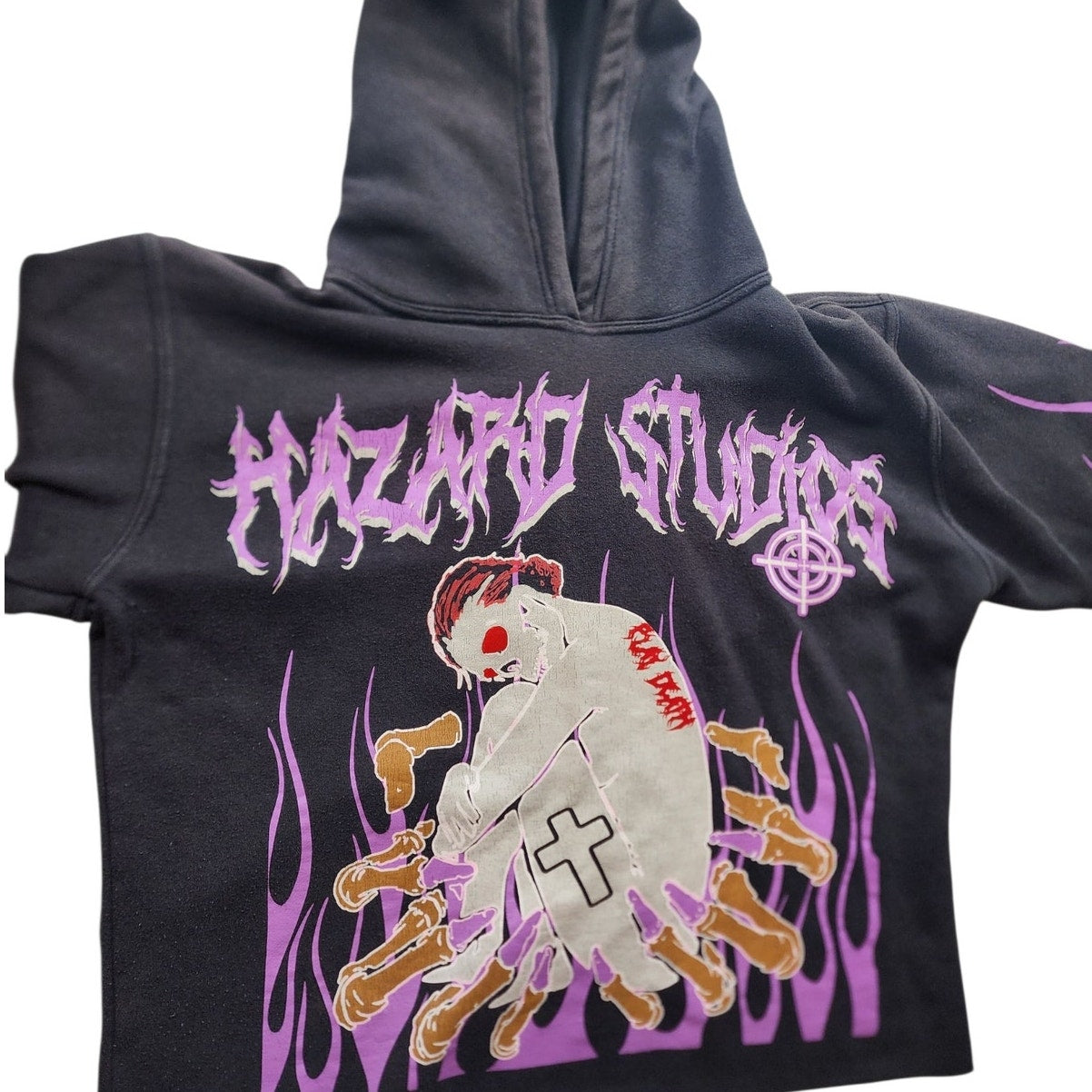 Hazard Hoodie Men Medium Graphic Flame Skeleton Goth Streetwear Sweatshirt