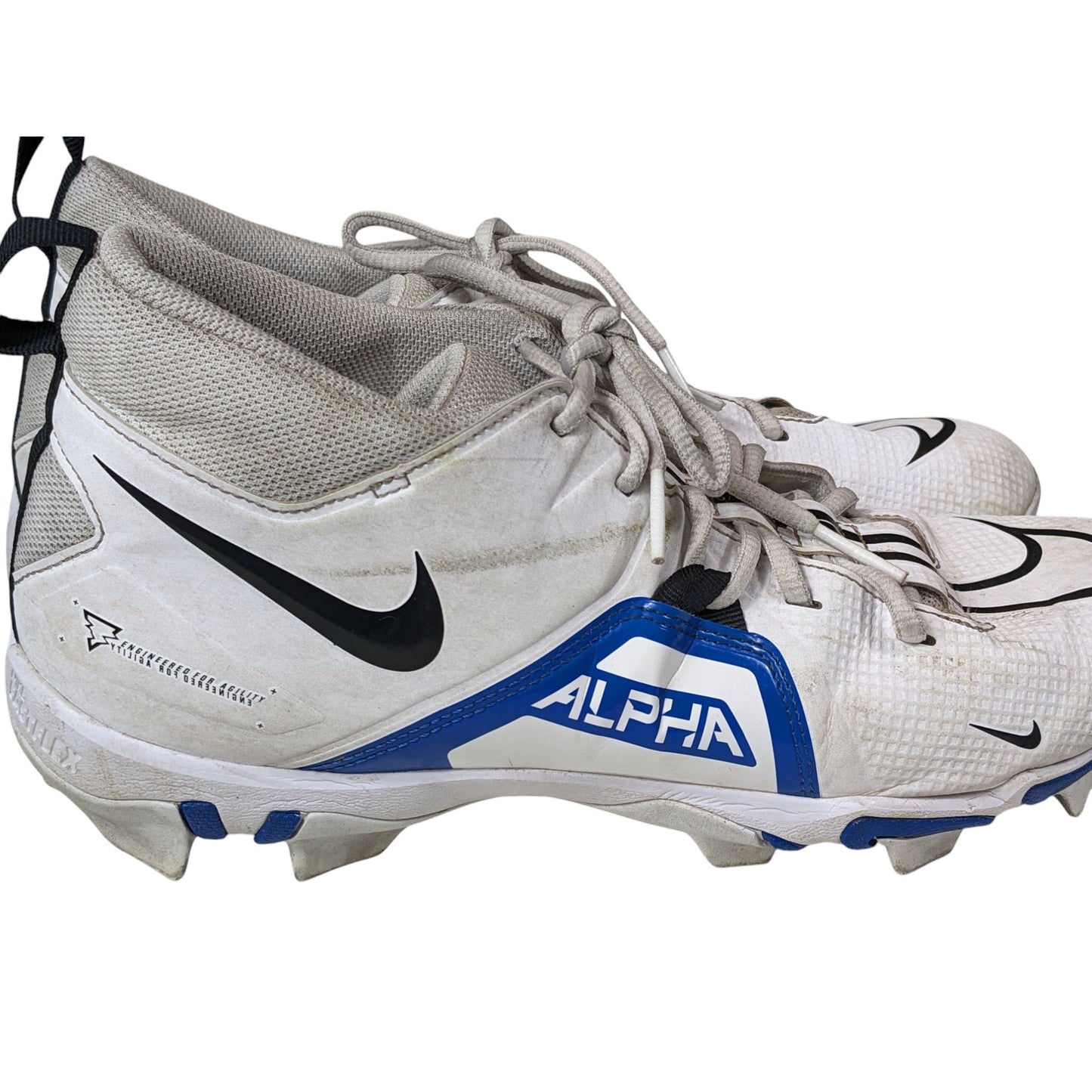 Nike Alpha Shoes Fastflex Cleats Mens 12 White Blue CV0582-101 Turf Football