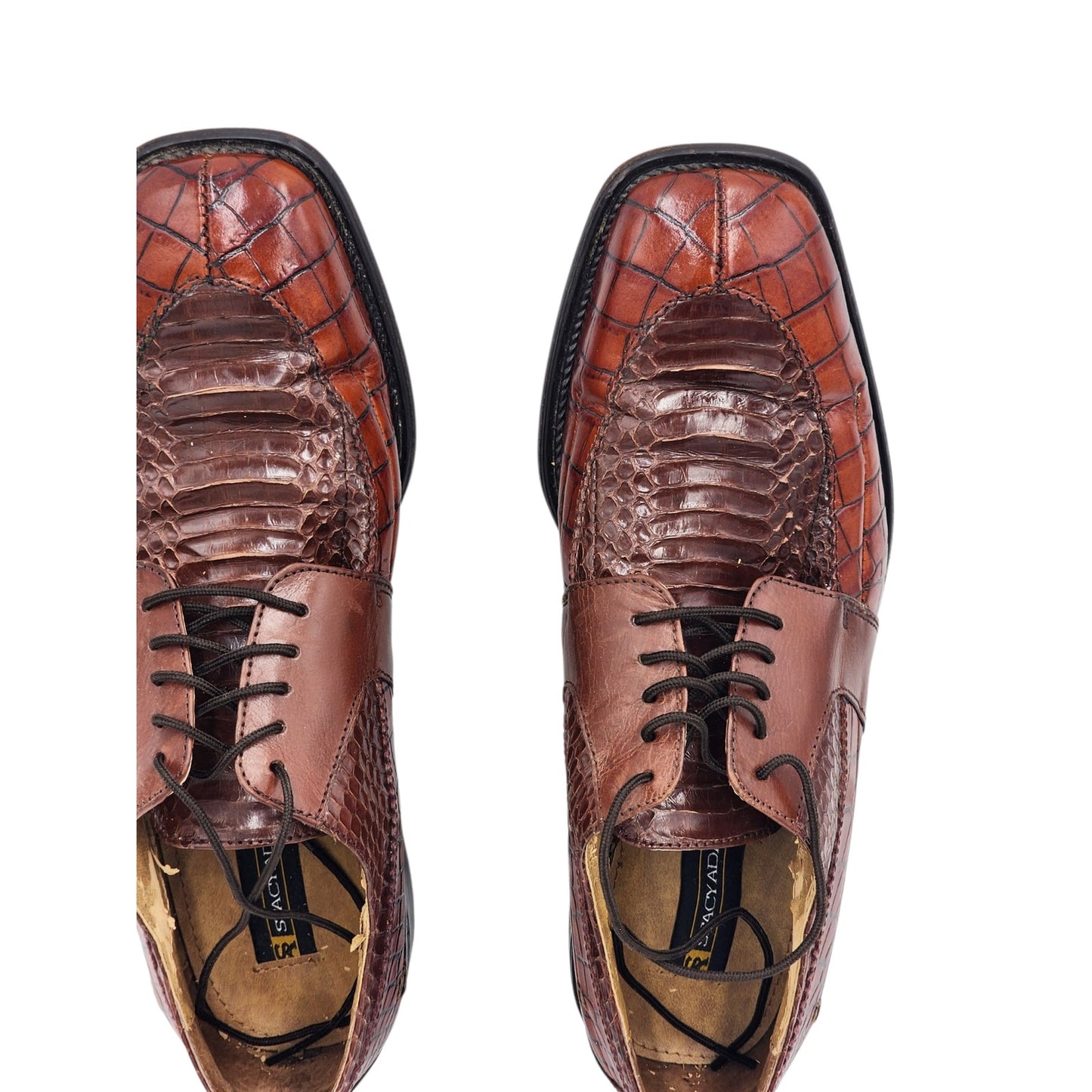 Stacy Adams Shoes Genuine Snake Leather Mens 9M Dress Brown Oxford Square Toe