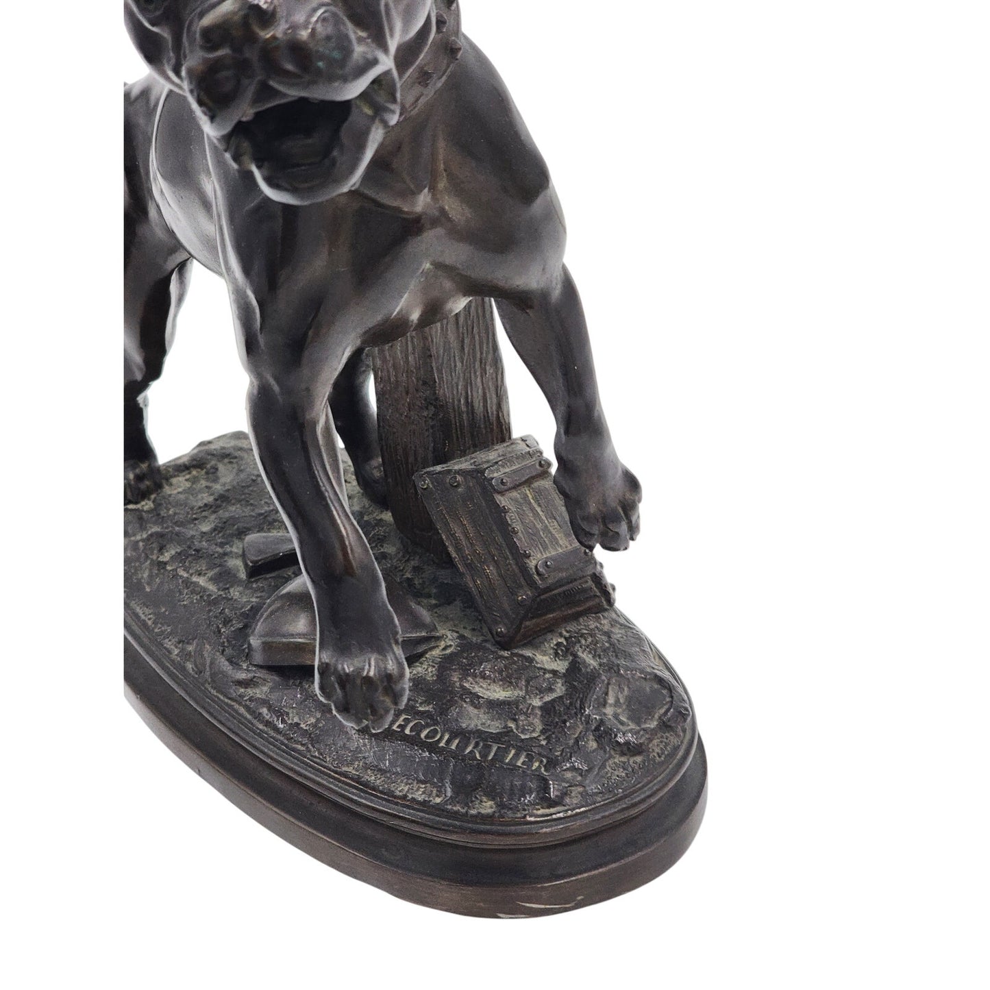 Lecourtier Signed Bronze Bulldog Sculpture French Animalier Statue Vintage 11"