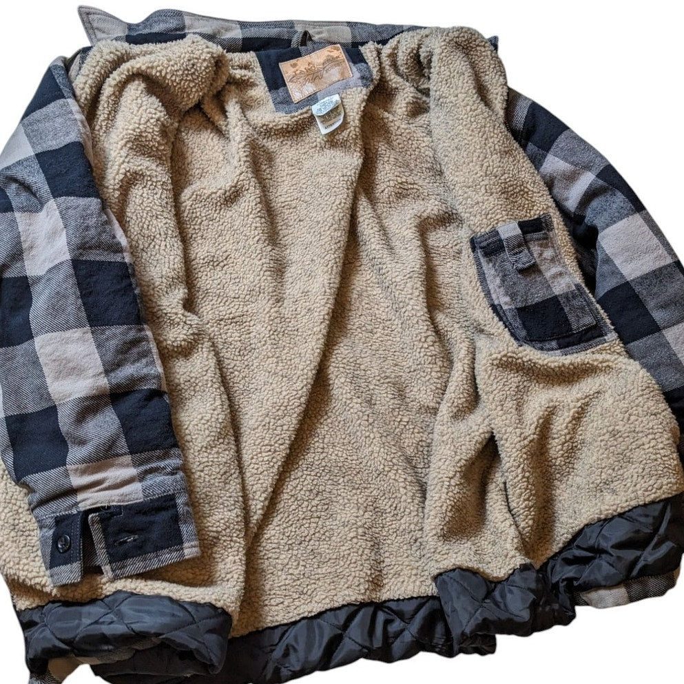 Field N Forest Sherpa Flannel Jacket Men XLT Zip BuffaloPlaid Lumberjack Shacket
