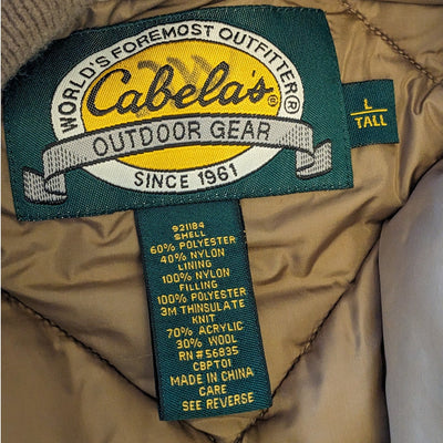 Cabelas Quilted Thinsulate Bomber Jacket Men Large Tall Goose Down Puffer Hiking