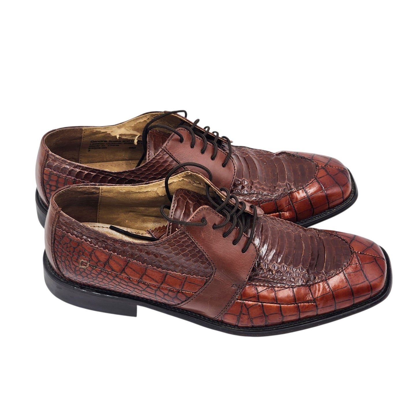 Stacy Adams Shoes Genuine Snake Leather Mens 9M Dress Brown Oxford Square Toe