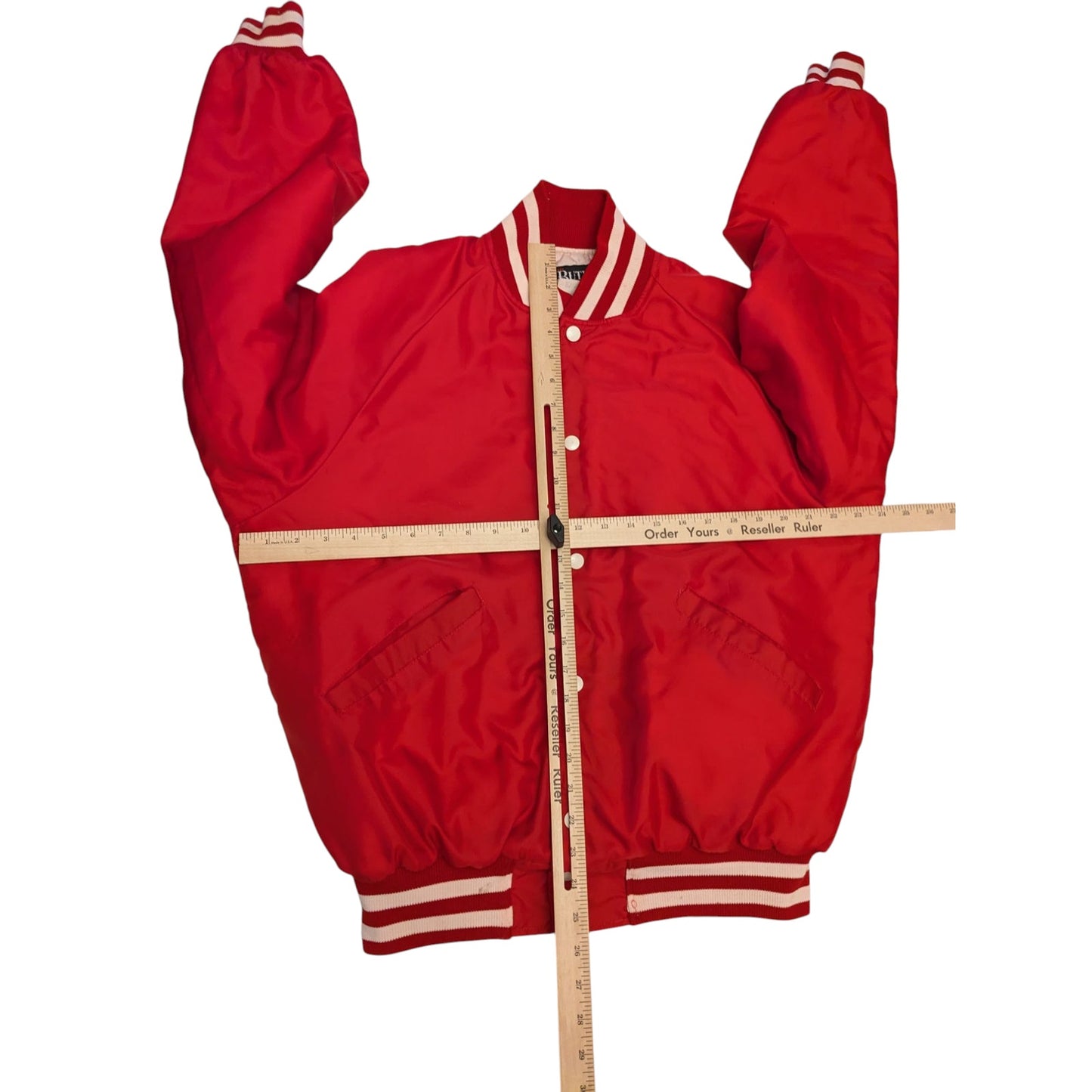 Vintage Butwin Red Satin Varsity Jacket Adult Large USA Snap Front Preppy