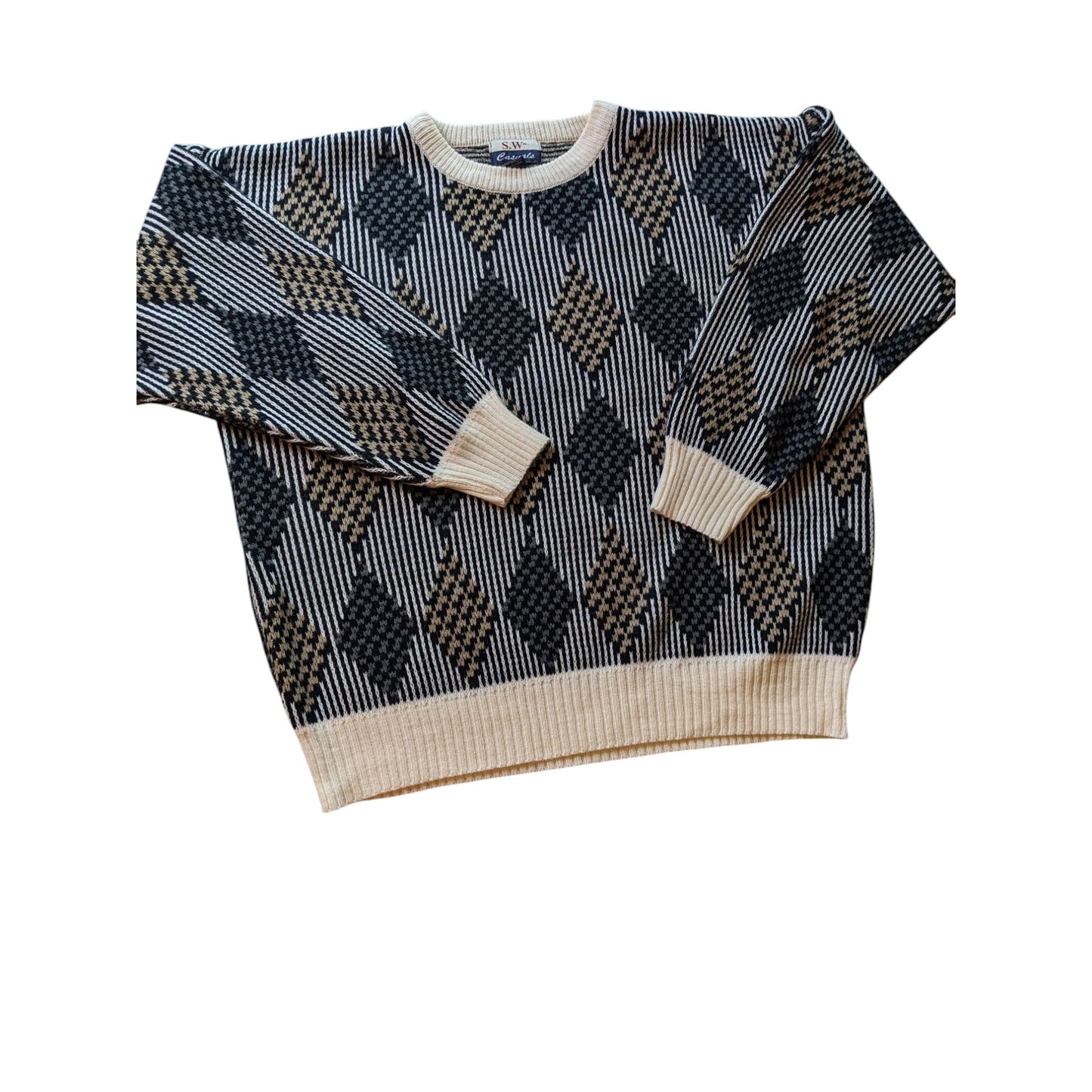 Vintage S.Wm Casuals Sweater Mens XL Geometric Knit Pullover Acrylic Retro