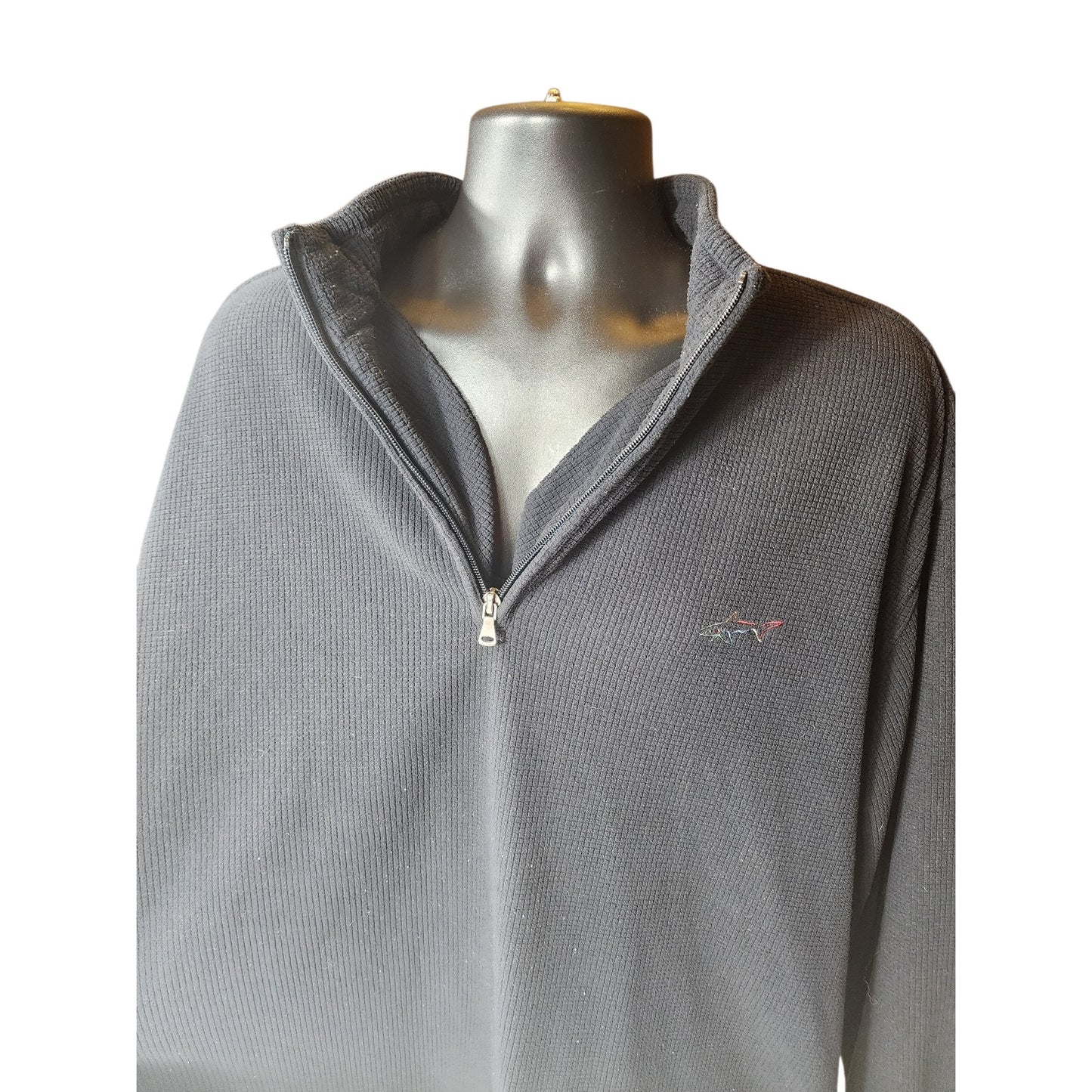 Greg Norman Sweater Men XXL Pullover Zip Black Shark Logo Golf Fleece Sweatshirt